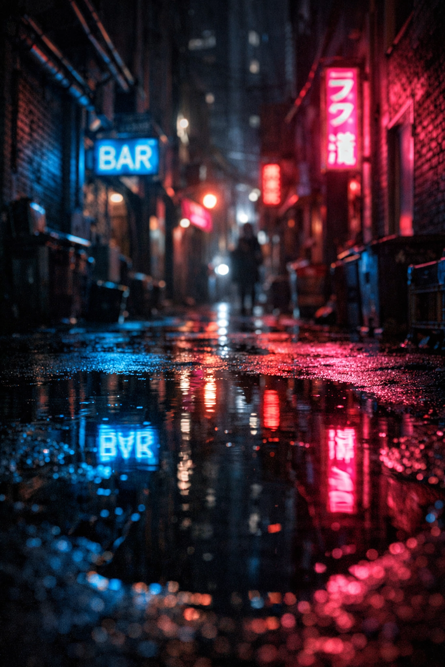 Vibrant neon reflections in a rainy city alley, showcasing hidden photo spots for authentic storytelling.