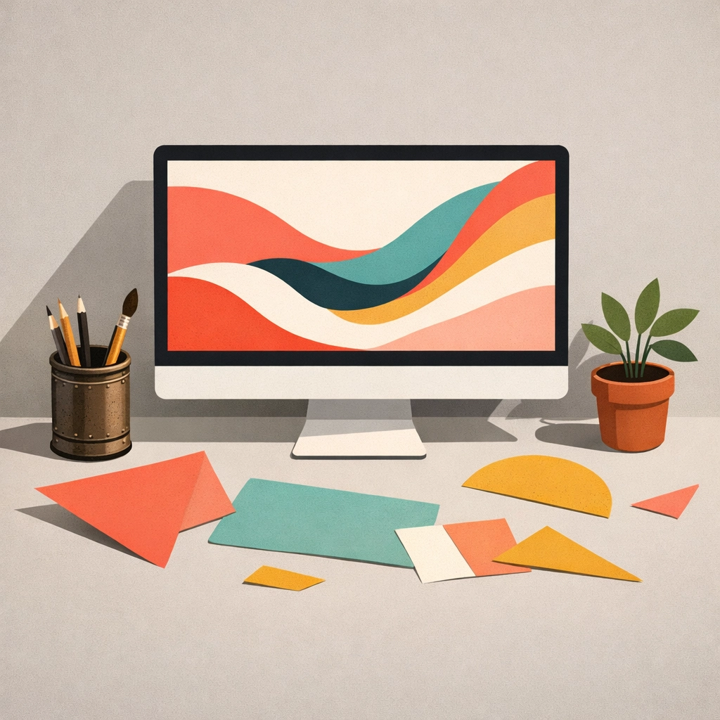 Creative workspace desk setup representing web design tools for building small business websites