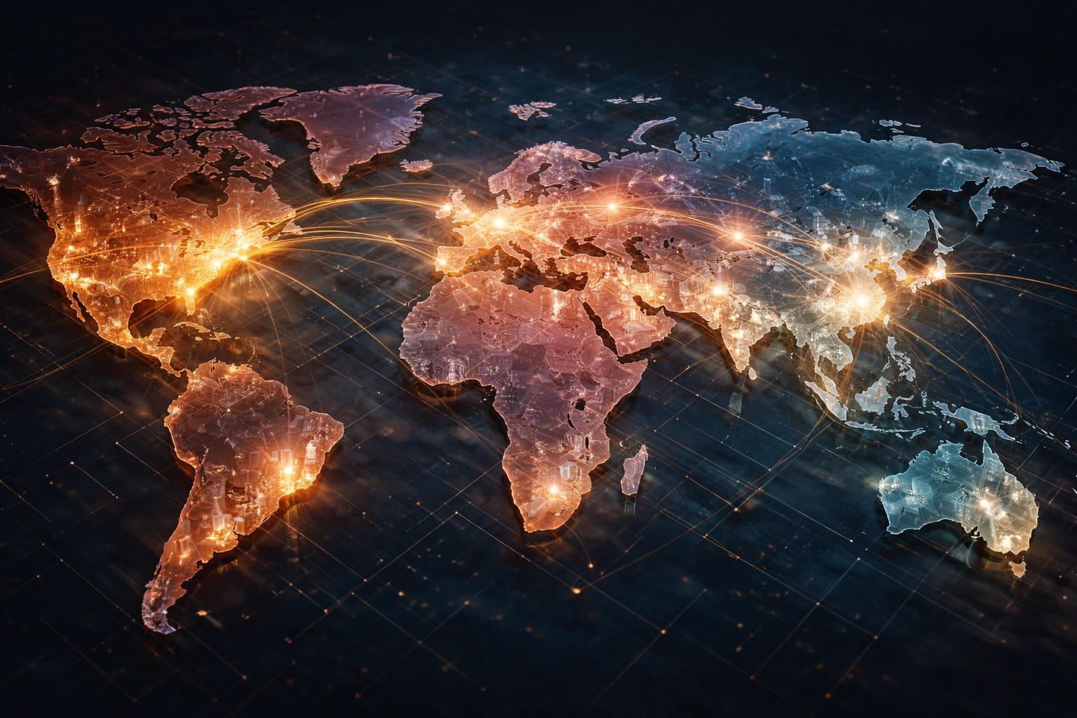 Stylized world map showing major financial hubs, highlighting global private equity and credit market opportunities.