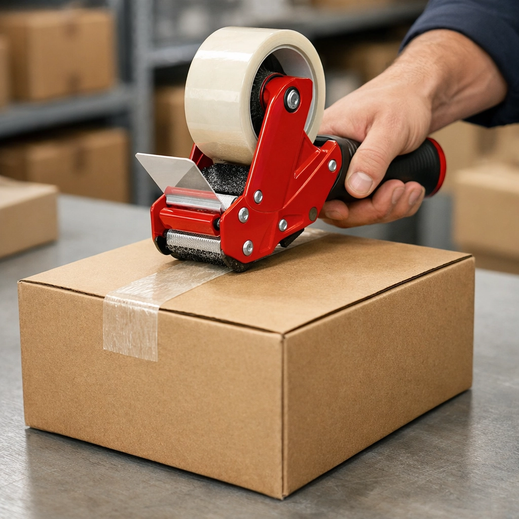 Professional retail fulfilment process in a distribution center, preparing parcels for fast delivery.