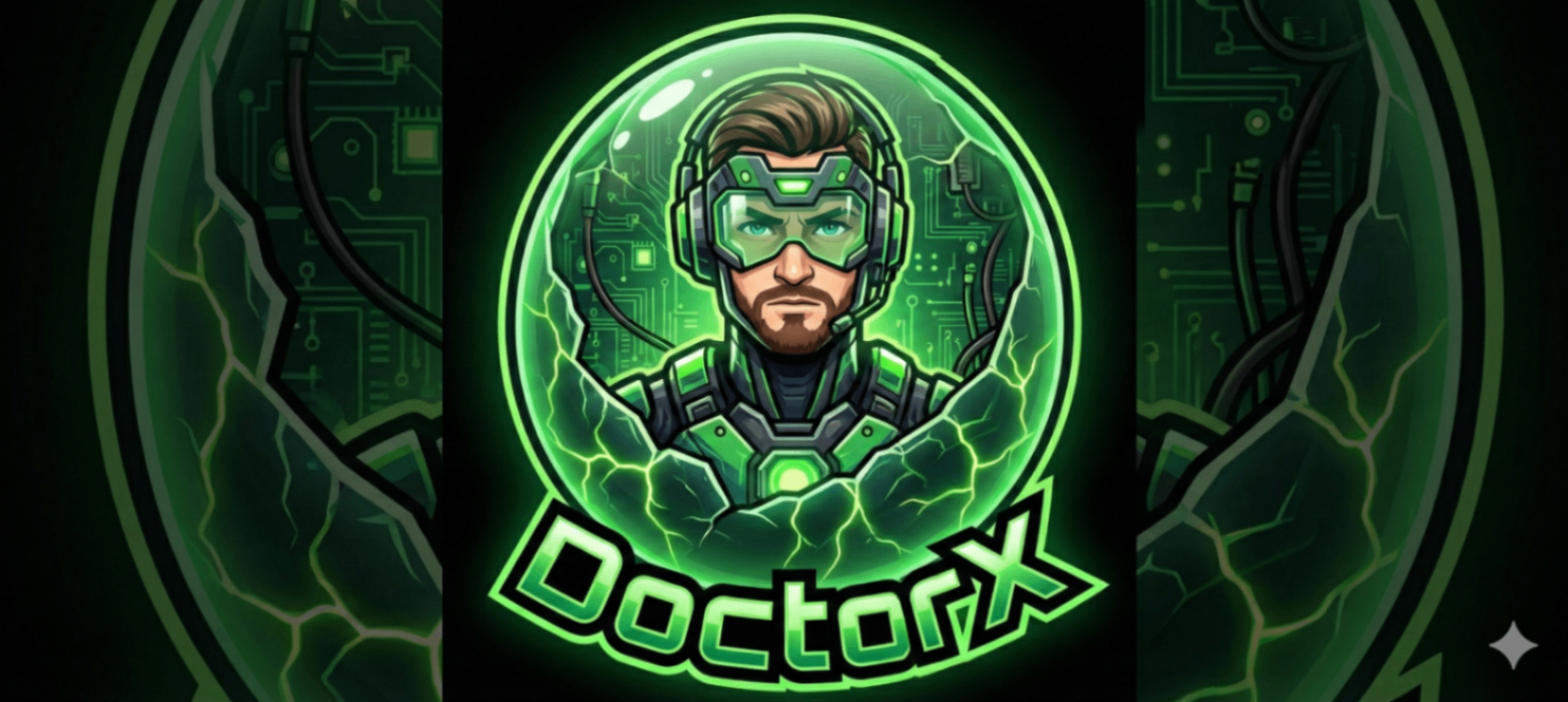 DoctorX Cyberpunk Avatar DoctorX cyberpunk logo/avatar featuring Jason in high-tech armor with glowing green accents.