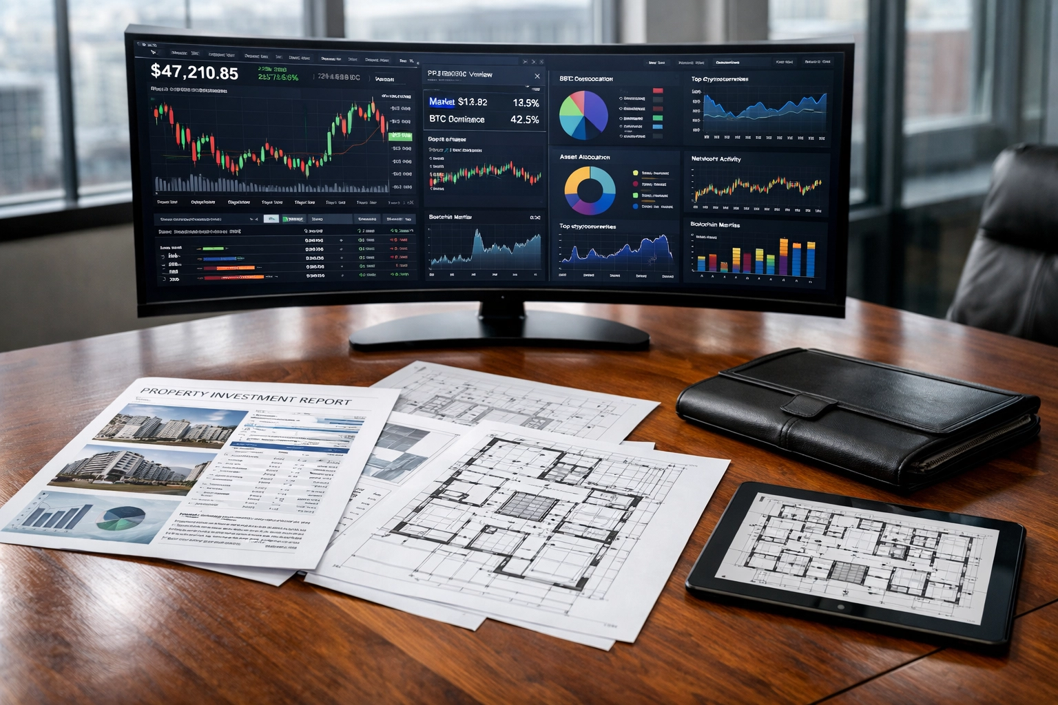 Institutional investment office managing cryptocurrency and real estate portfolio analysis