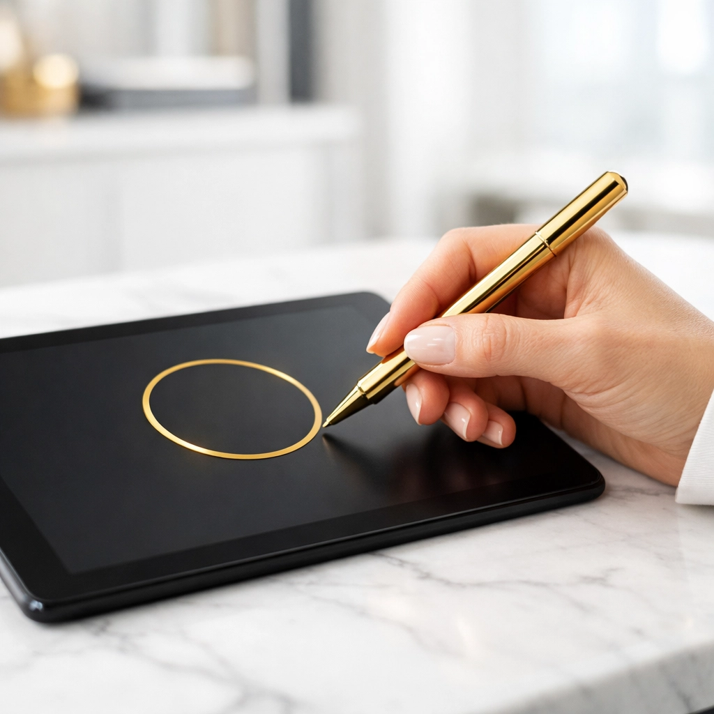 Digital signature on a tablet for professional and secure rental property inventory report delivery.