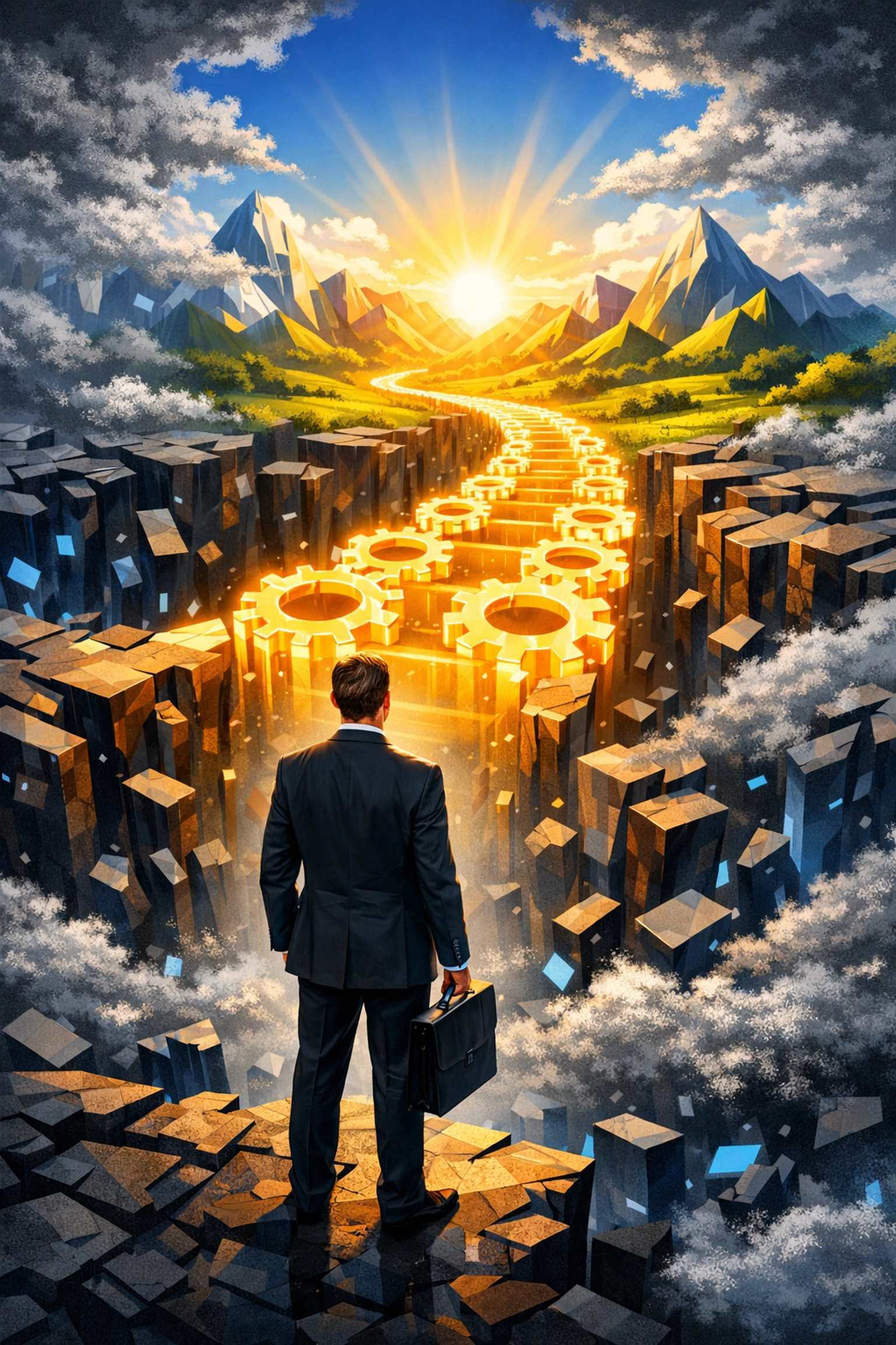 A symbolic bridge representing how software consultancy leads a small business from data chaos to scalable growth.