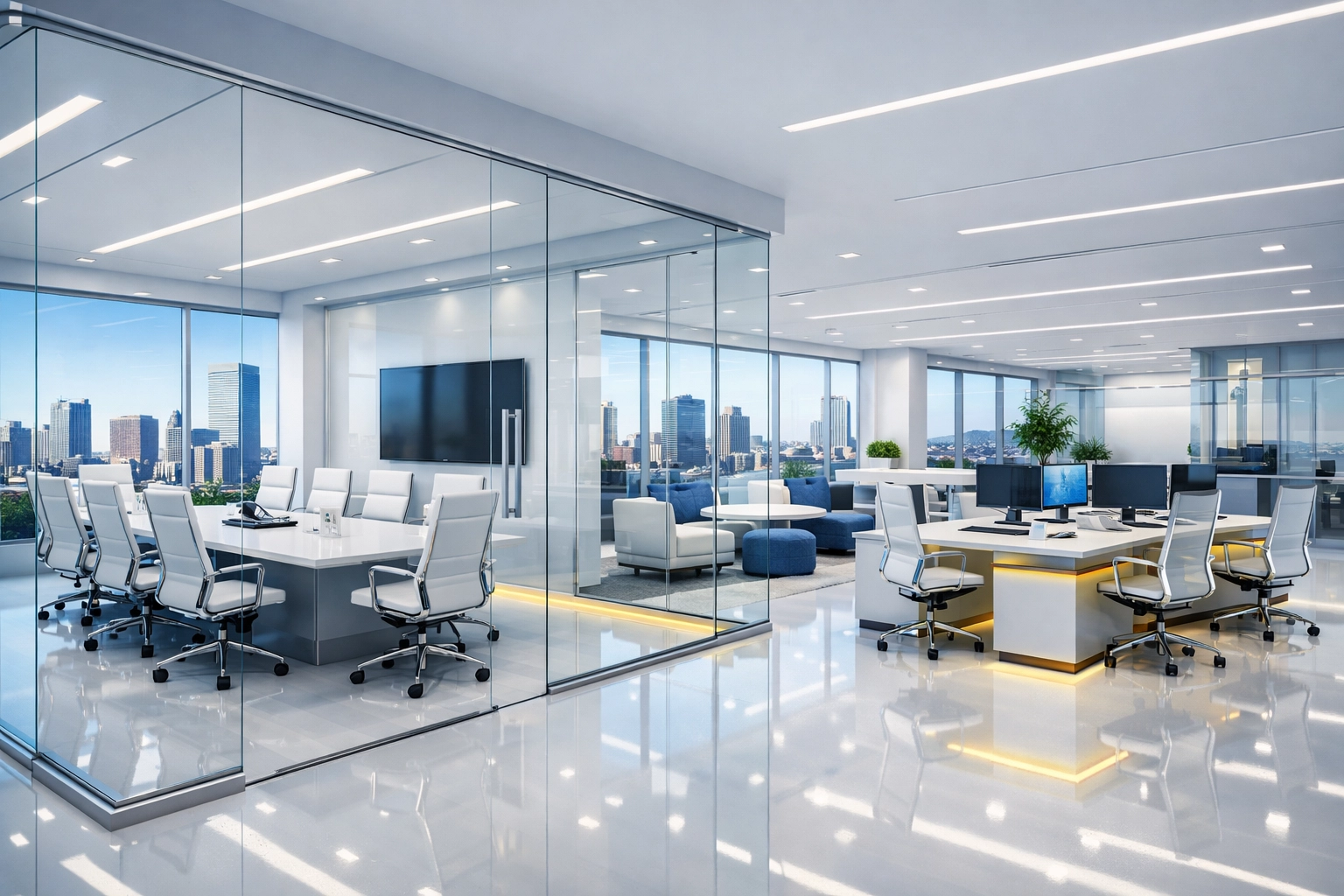 Spotless modern office in Boston, representing expert commercial cleaning services near me and janitorial care.