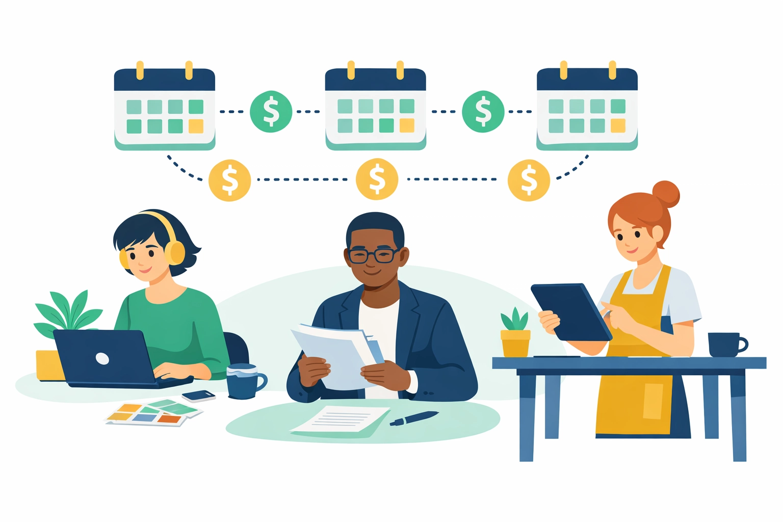 Self-employed professionals managing quarterly estimated tax payments and deadlines