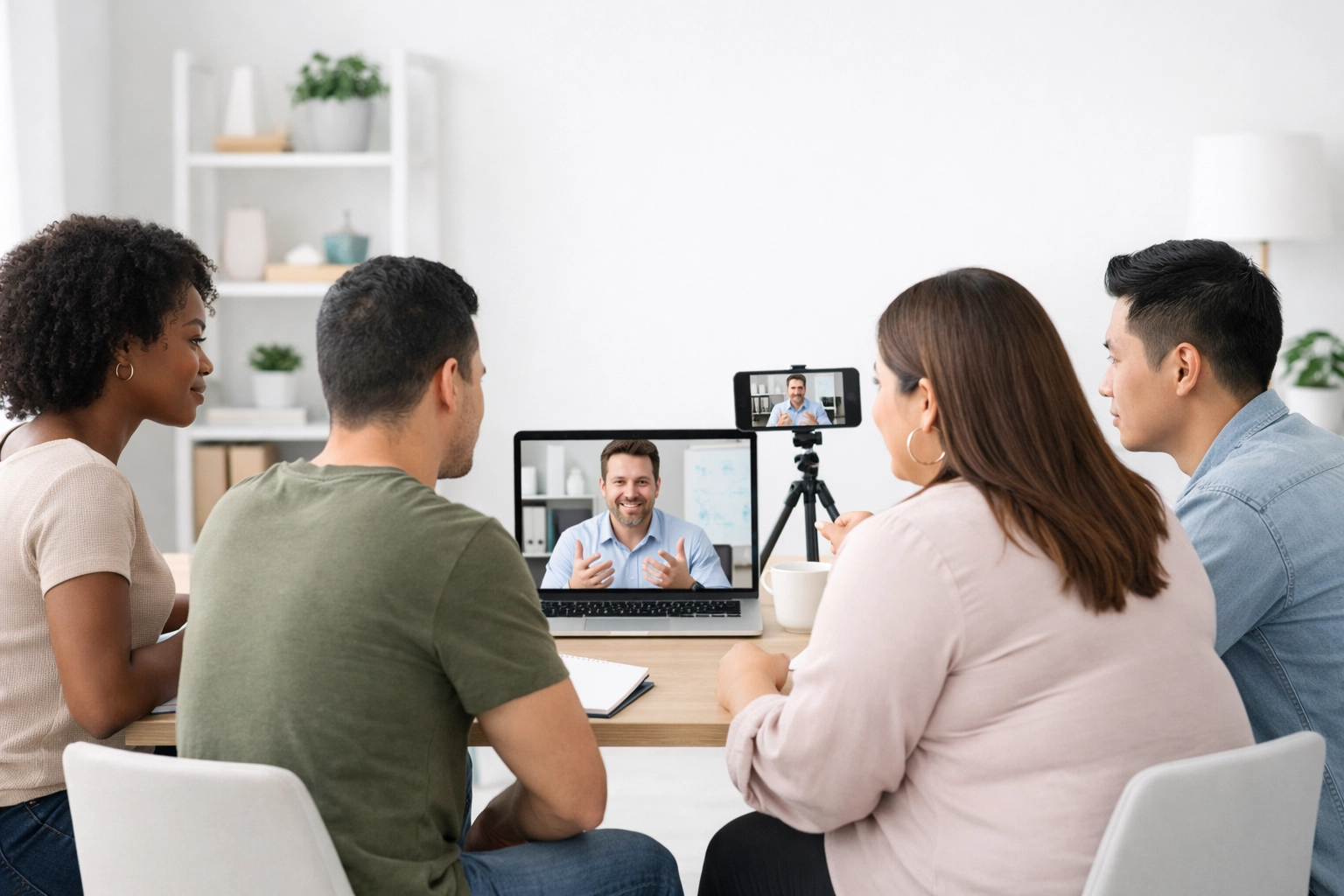 Clean minimal online training image for entrepreneurs watching a mini-masterclass.