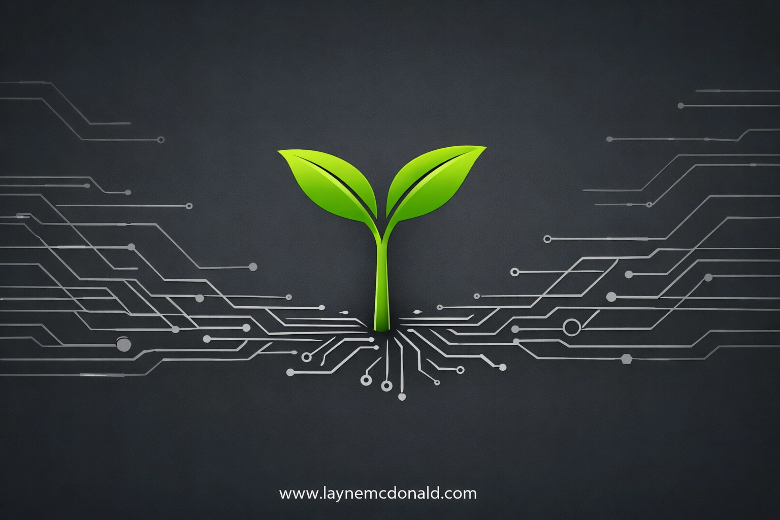 A green sprout growing from a digital circuit board, symbolizing spiritual growth in faith-based media ministry.