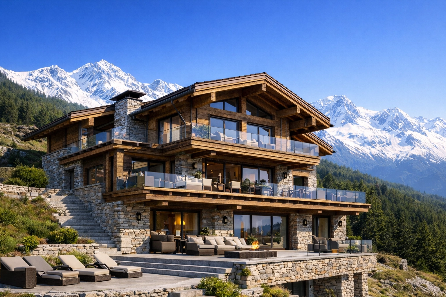 Contemporary luxury chalet in Verbier respecting Valais alpine architectural standards.