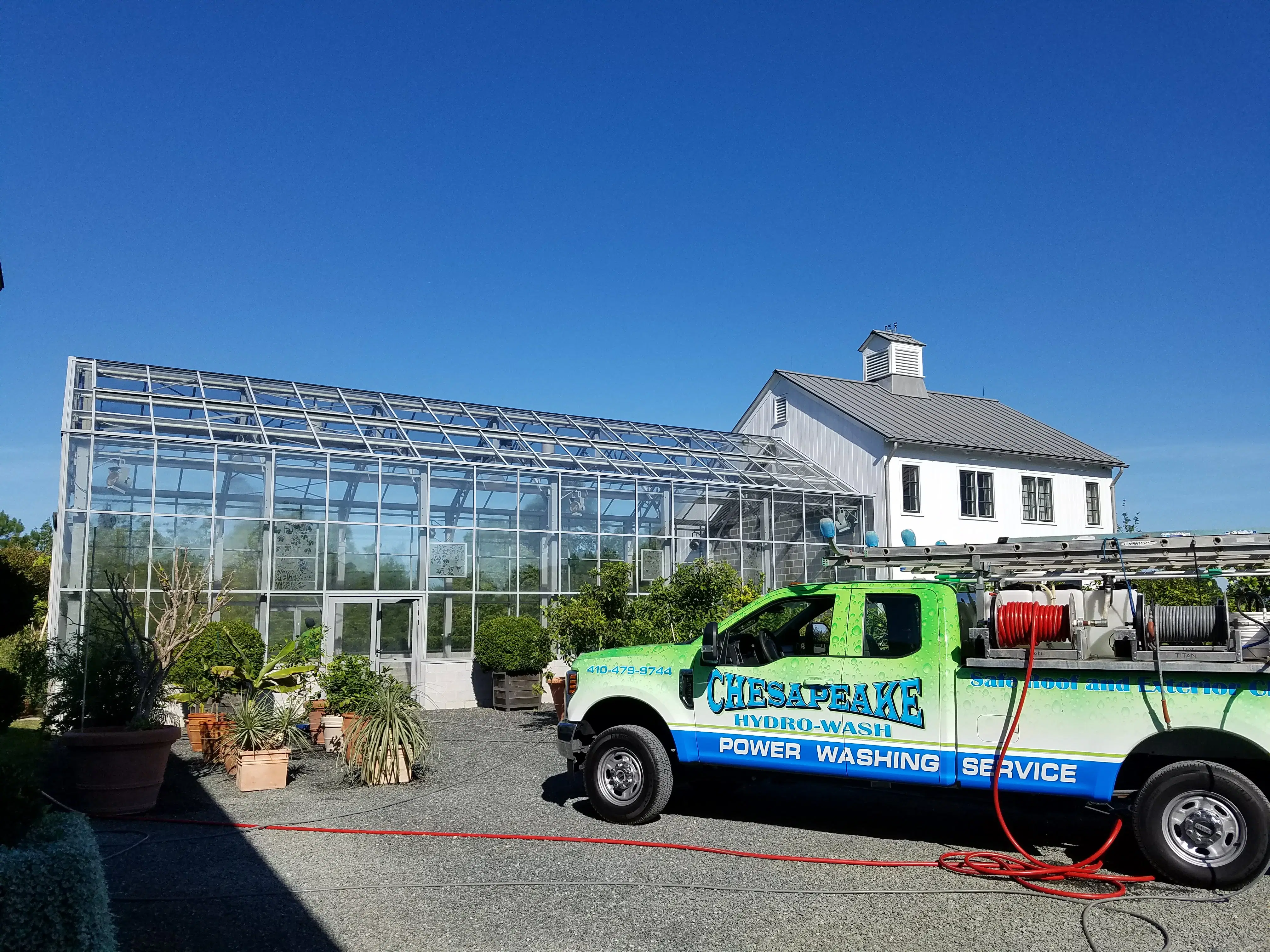 Before-and-after comparison of professional deck cleaning. The top image shows a deck covered in moss, dirt, and mildew, while the bottom image displays the same deck spotless and restored to its natural color with clean white railings, following Chesapeake Hydro-Wash’s soft wash and power washing service.