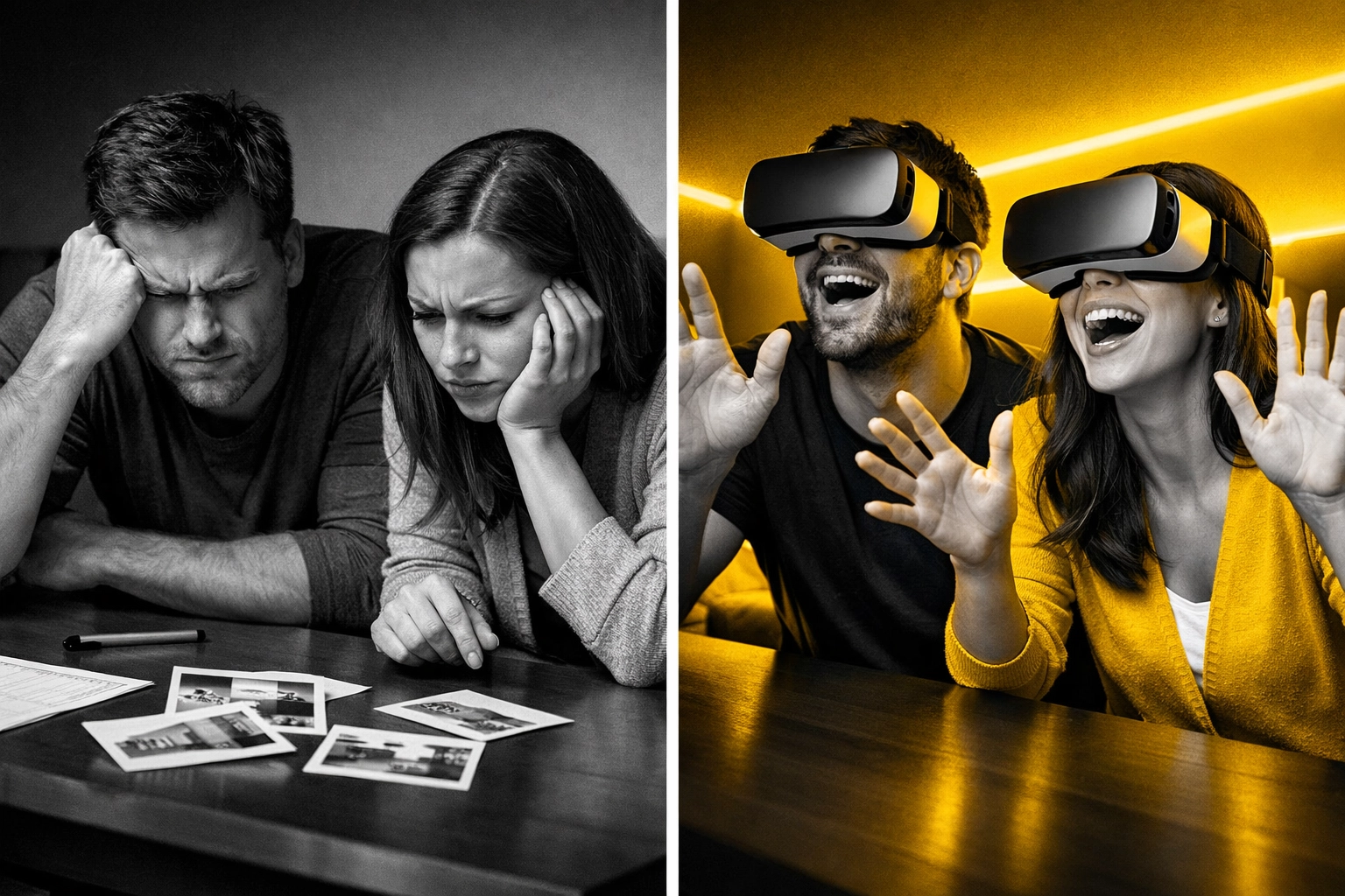 Comparison of traditional property photos versus VR virtual tour experience for buyers