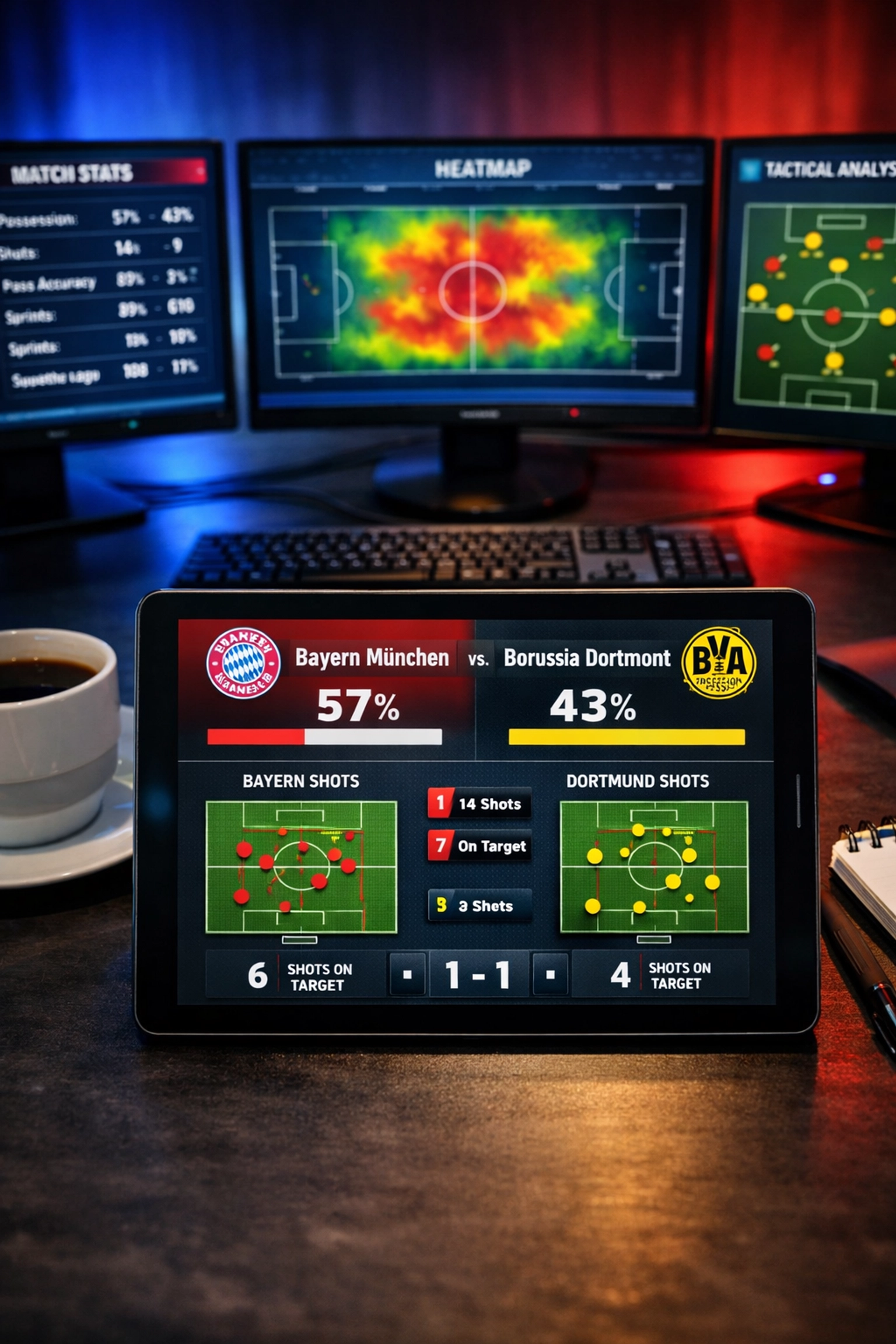 Bayern München vs Dortmund Statistiken auf Analysemonitor mit Ballbesitz und Schussdaten