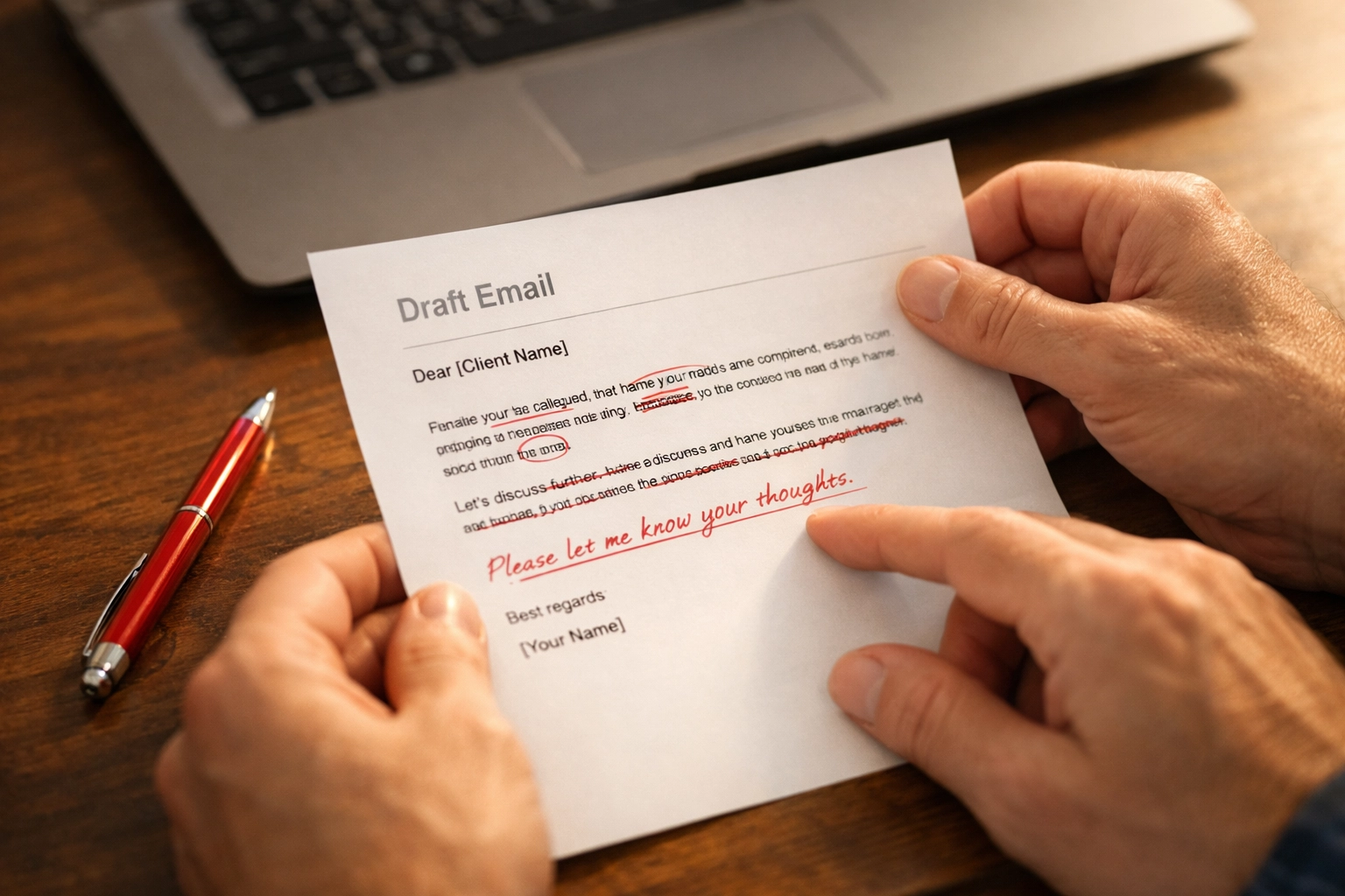 Founder reviewing and approving automated email before sending to client