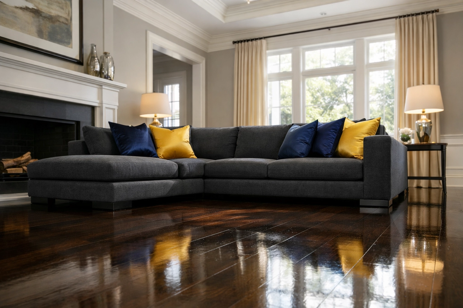 Polished luxury living room with dust-free surfaces after a deep cleaning MA ninja strike.