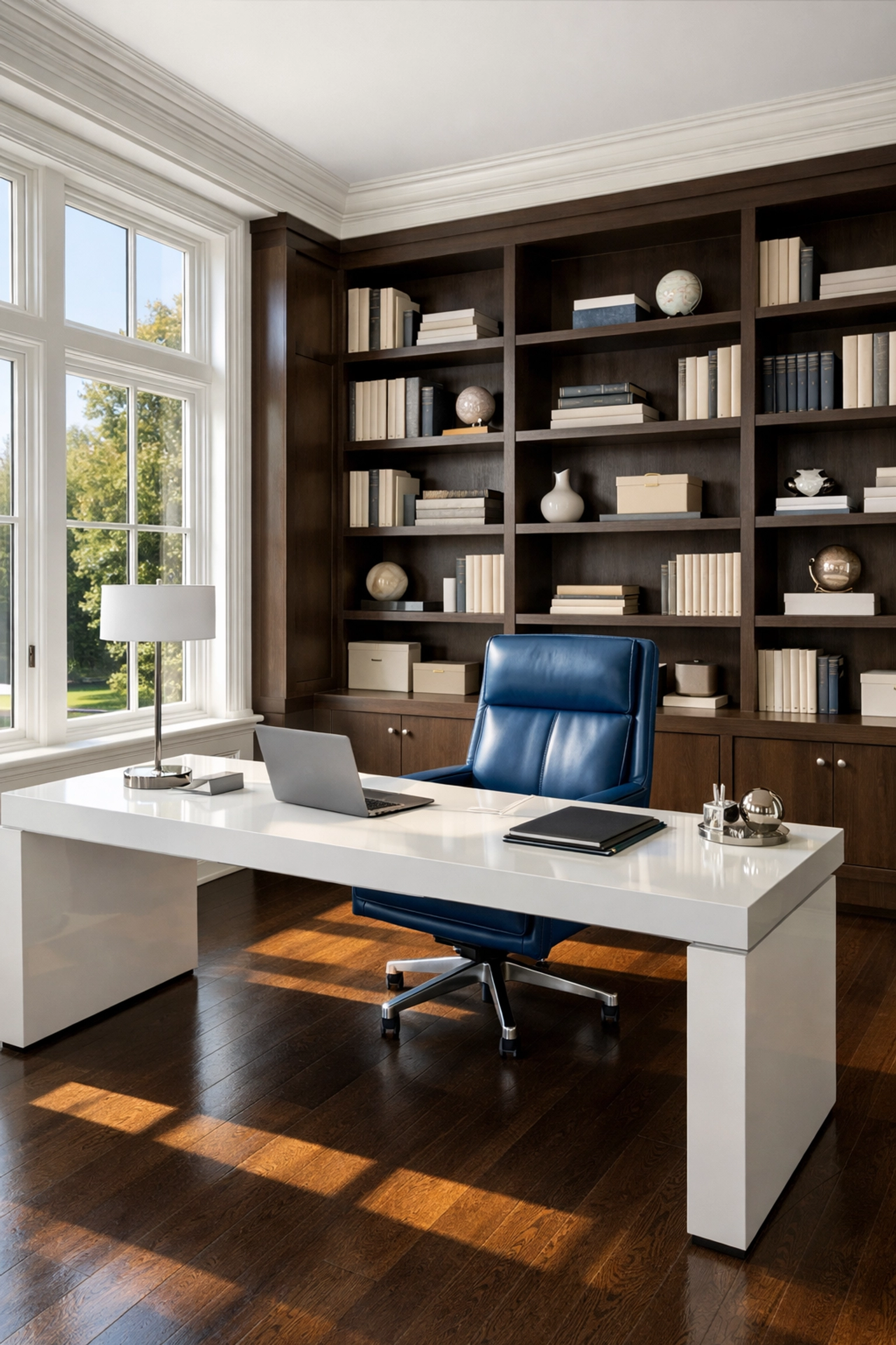 Dust-free luxury home office in Dover featuring spotless floors from residential cleaning Massachusetts.