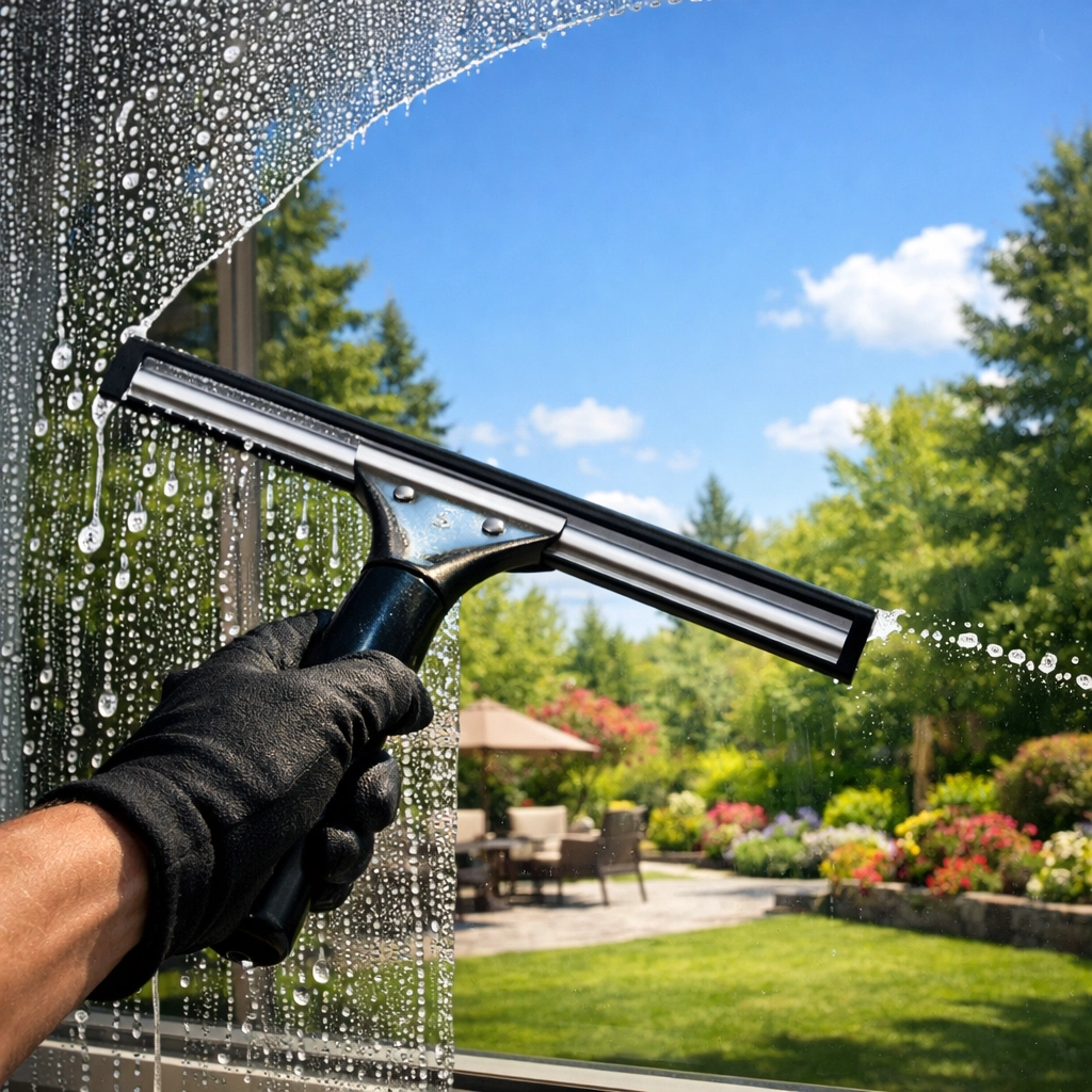 Professional window cleaning in Westchester NY showing a streak-free glass pane on a residential home.