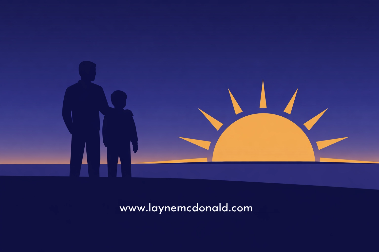 Parent and child looking at a rising sun, symbolizing faith-integrated leadership and spiritual growth.