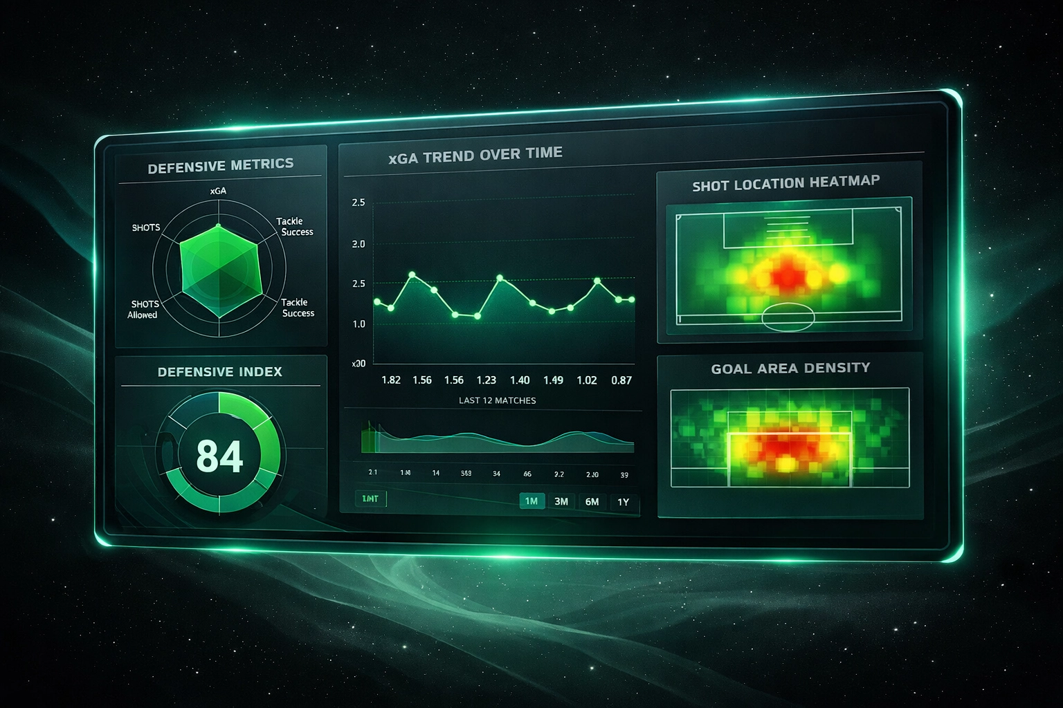 AI dashboard displaying xGA trends and defensive metrics for regression analysis