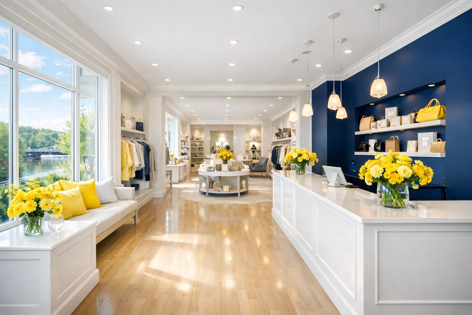 Spotless boutique interior in Hudson, Massachusetts ready for customers after post construction cleaning.