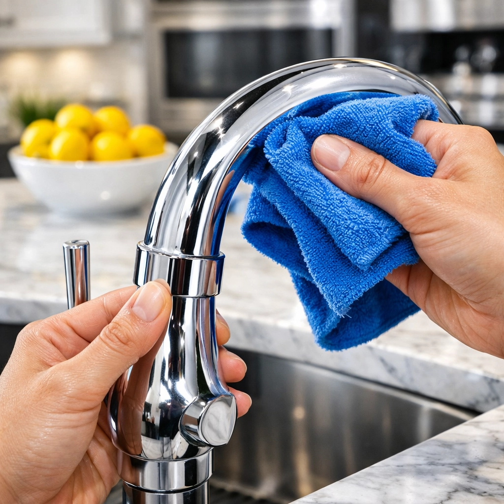 Expert deep House Cleaning Townsend MA in a modern kitchen with polished chrome and marble surfaces.