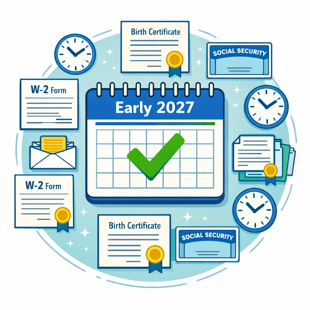 Tax documents and calendar for early 2027 Child Tax Credit filing