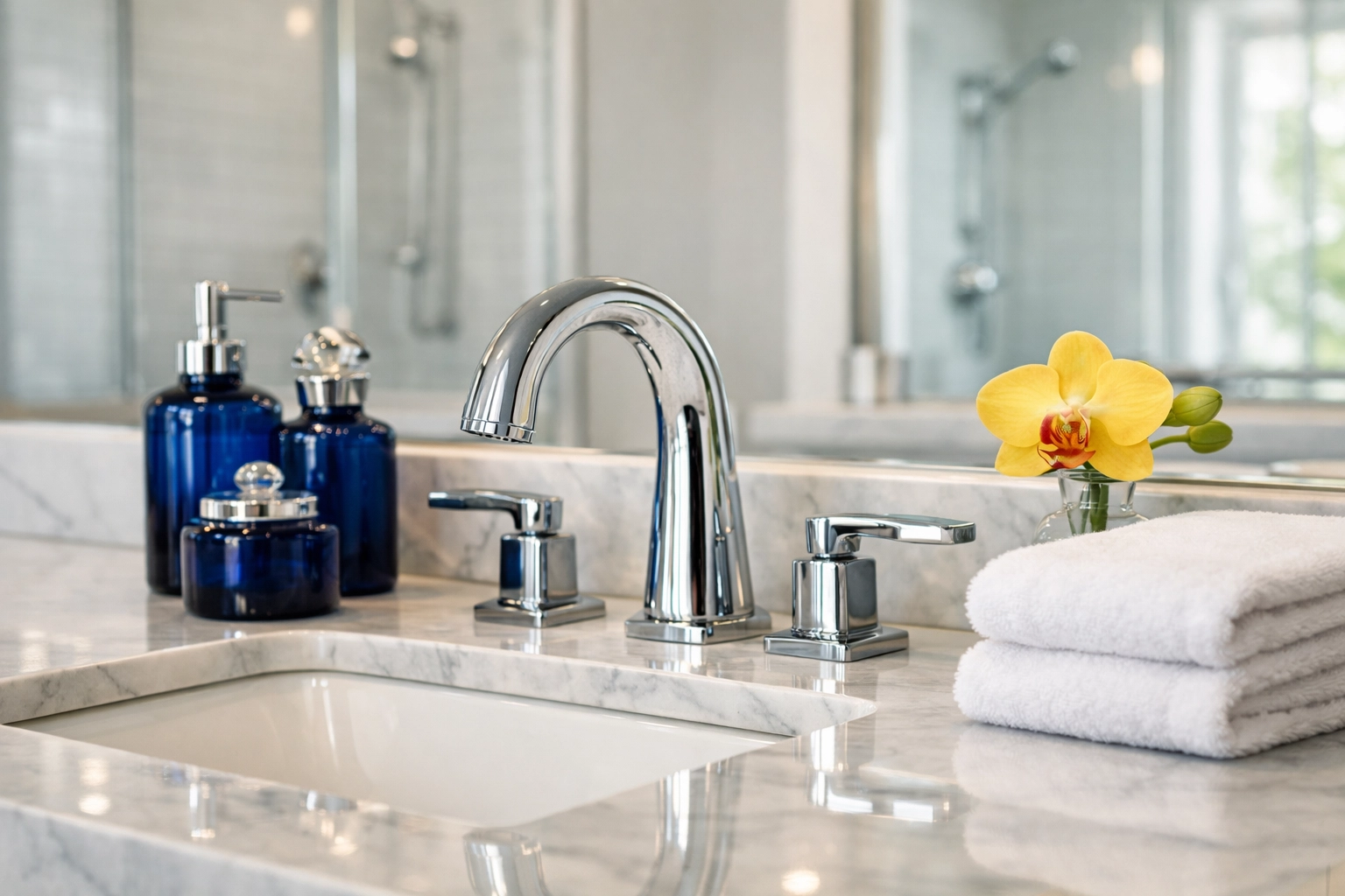 Residential cleaning MA service deep cleaning a luxury bathroom for spring cleaning in Massachusetts.