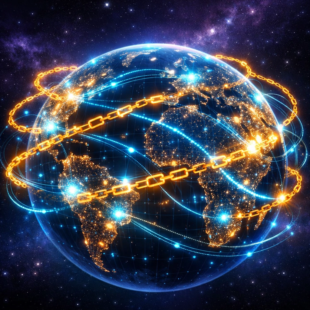 Global blockchain payment network showing Web3 instant settlement and decentralized finance connections
