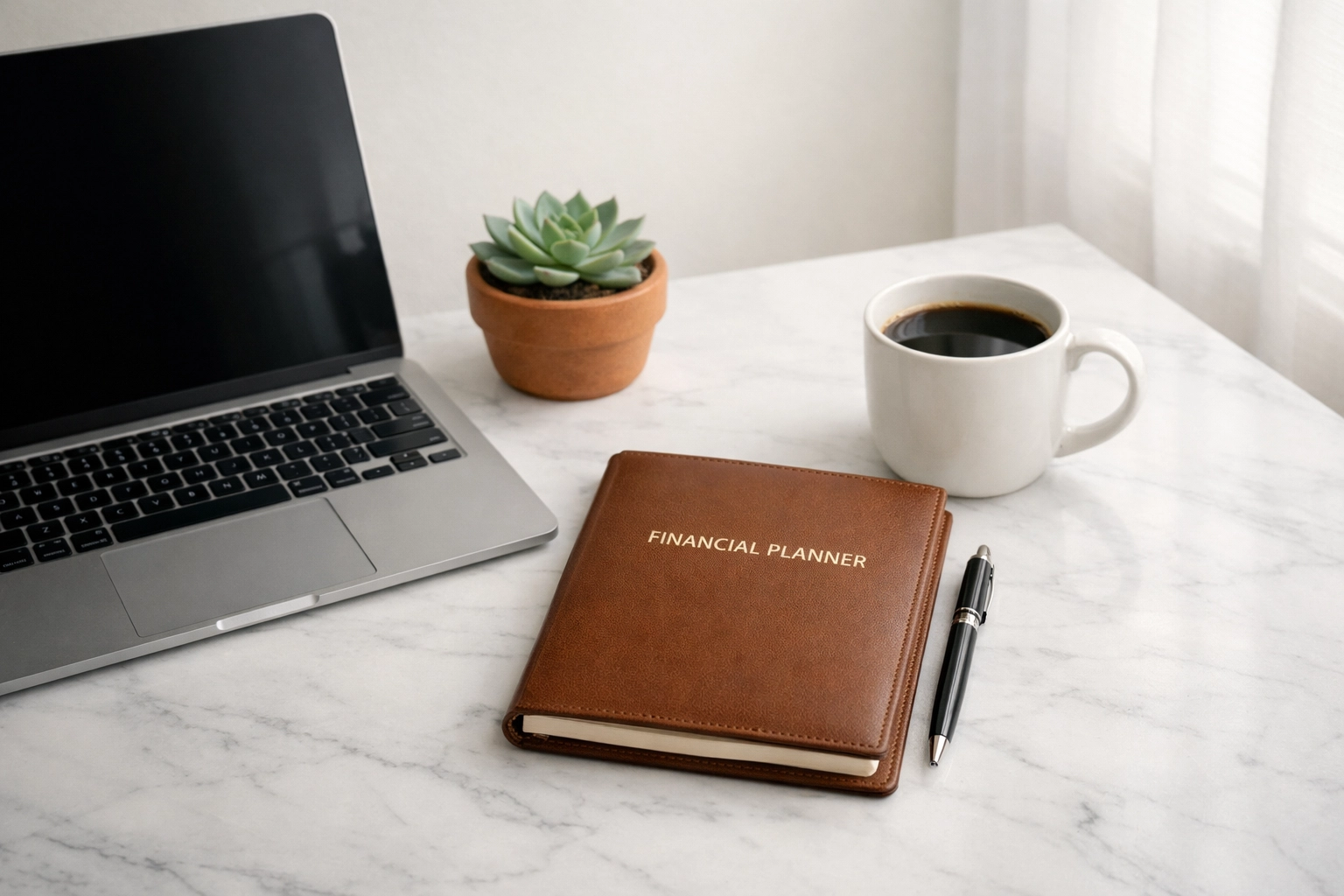Minimalist desk setup representing financial services for growing Tampa Bay food vendors.