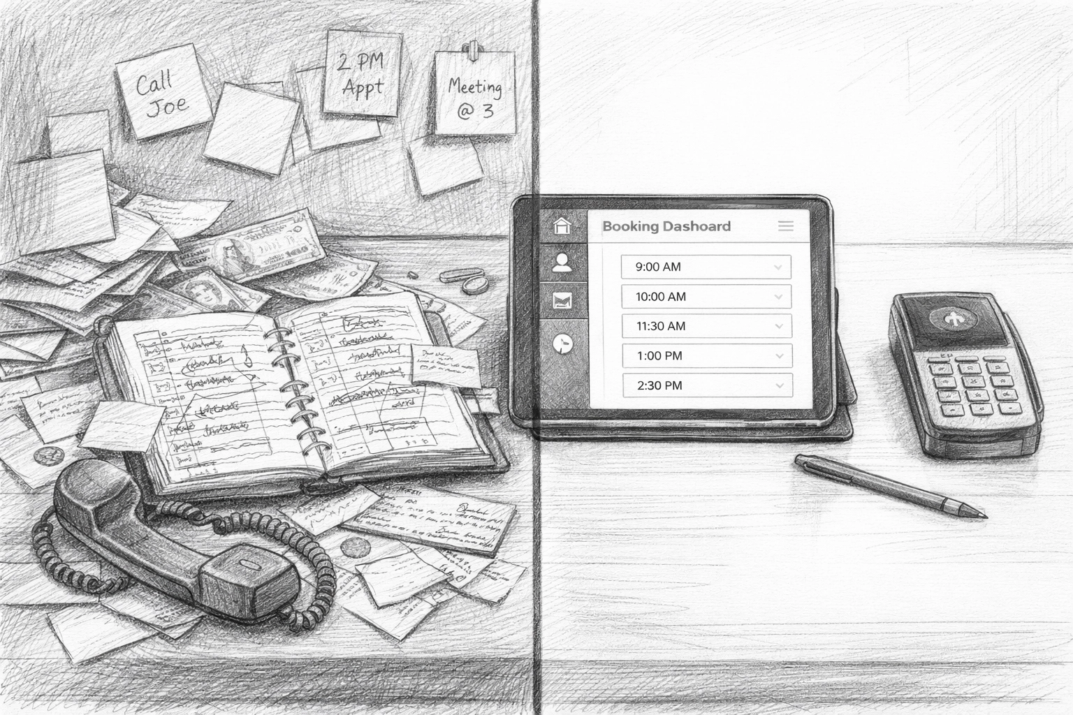 Pet grooming business transformation: cluttered manual booking vs clean automated system