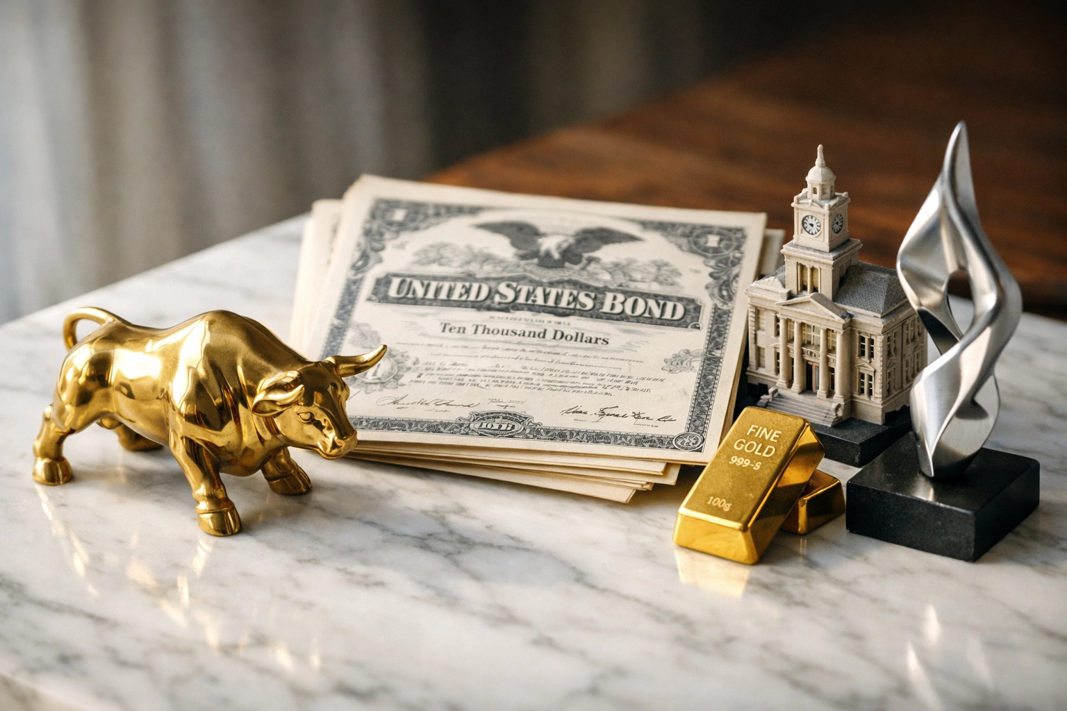 Alternative investment assets including real estate, equities, and bonds for portfolio diversification