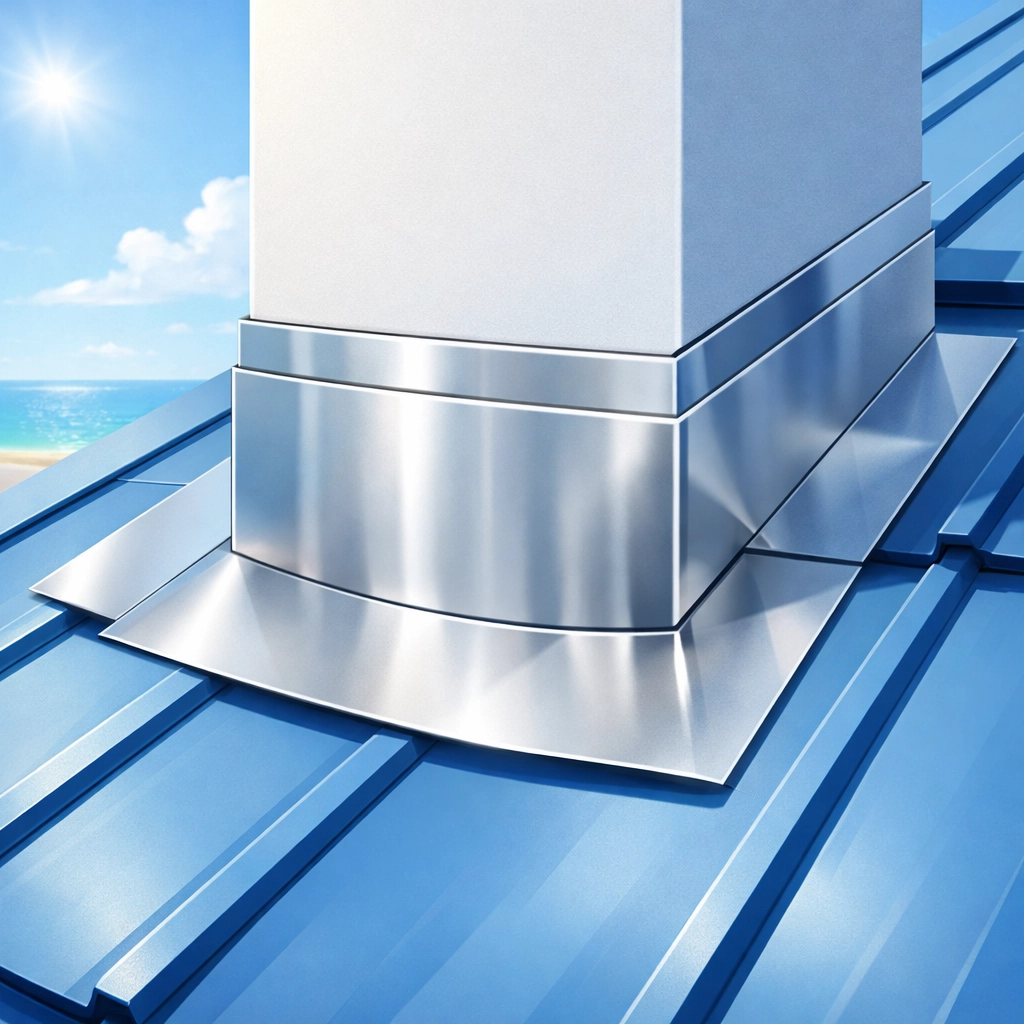 Professional installation of new metal roof flashing for watertight skylight repairs in Sydney.