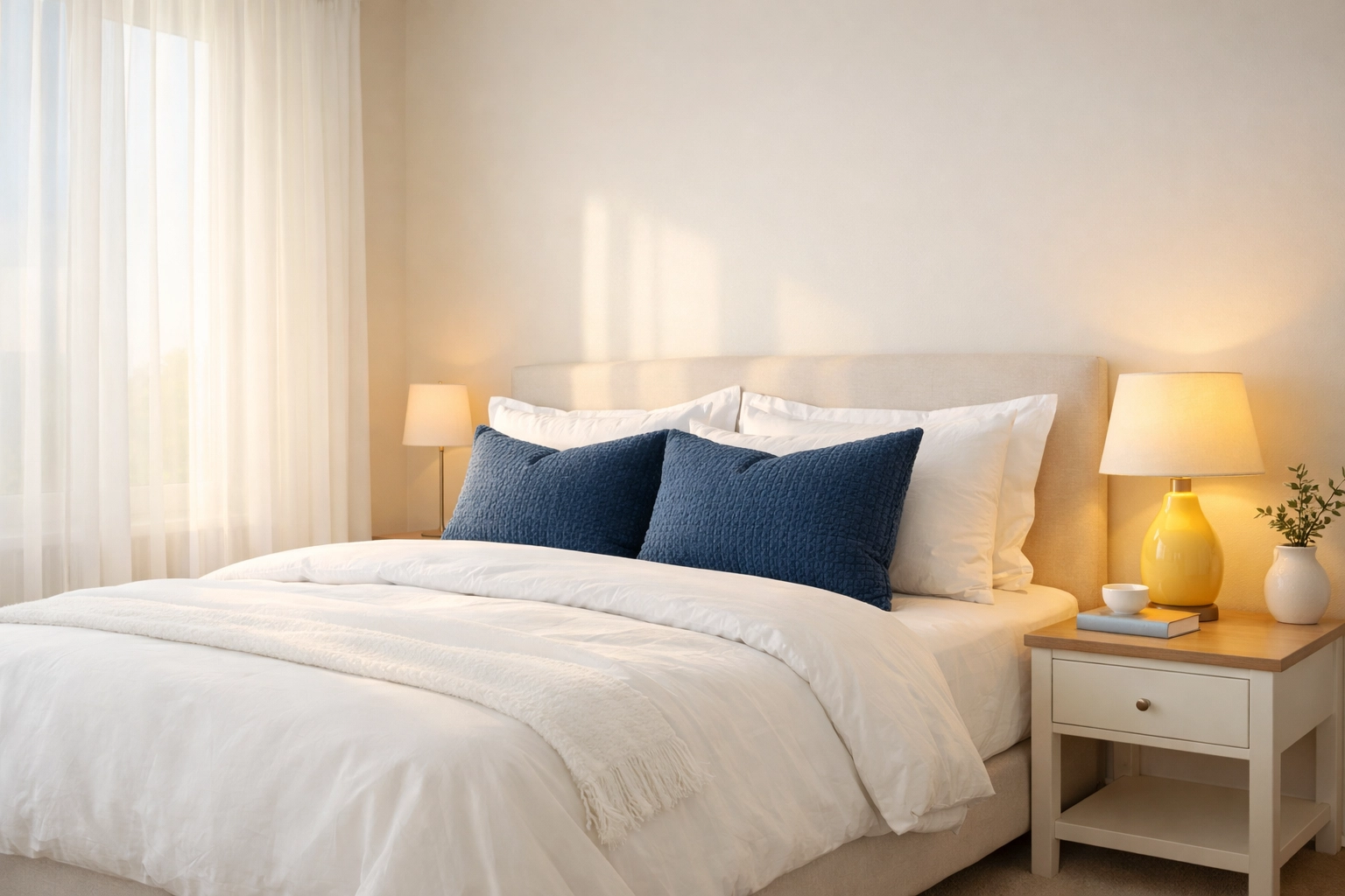 A serene and clutter-free master bedroom sanctuary following an expert home deep cleaning service.