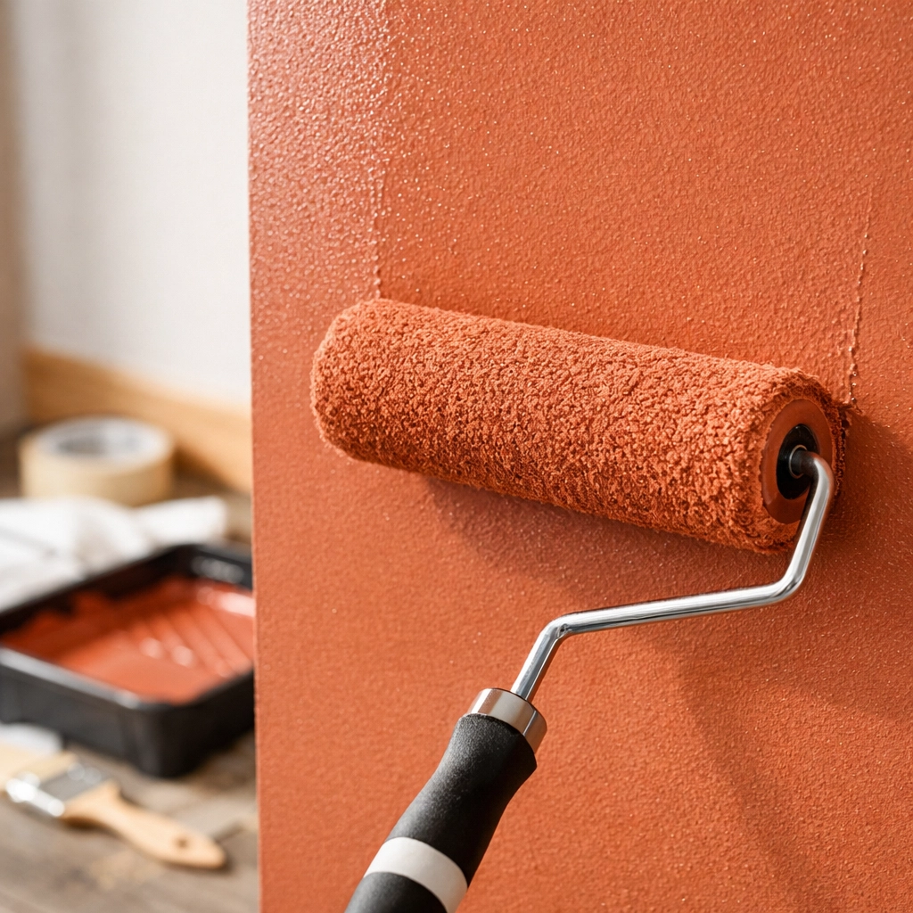 Interior painting Orlando - terracotta earth tone wall being professionally painted