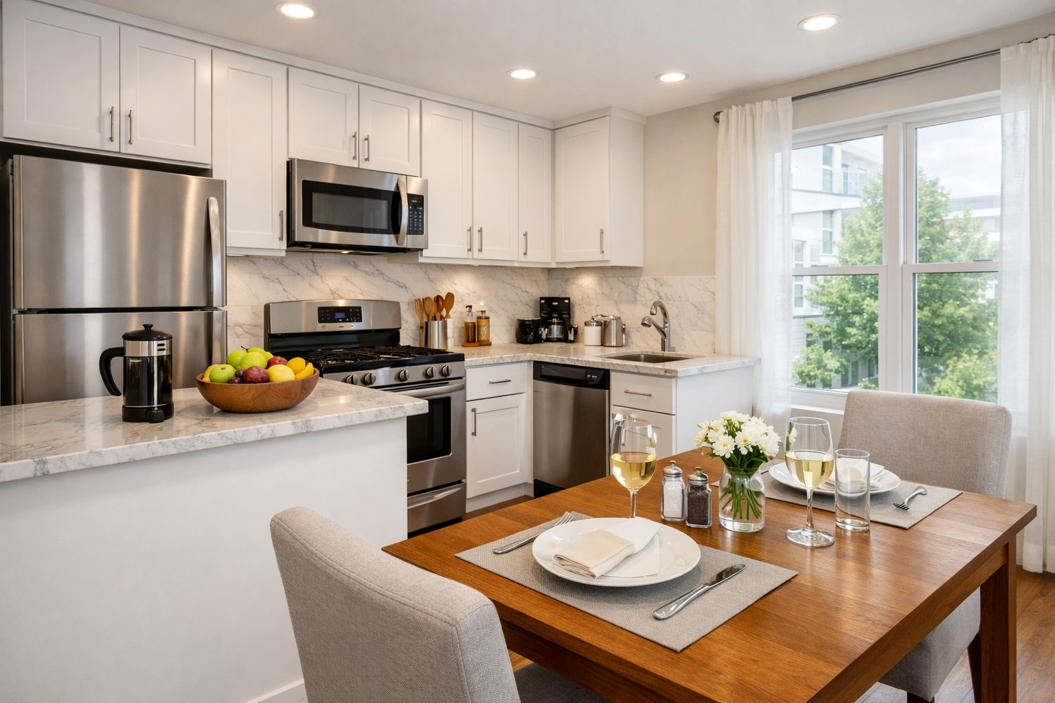 Fully equipped modern kitchen in Kent mid-term corporate rental property