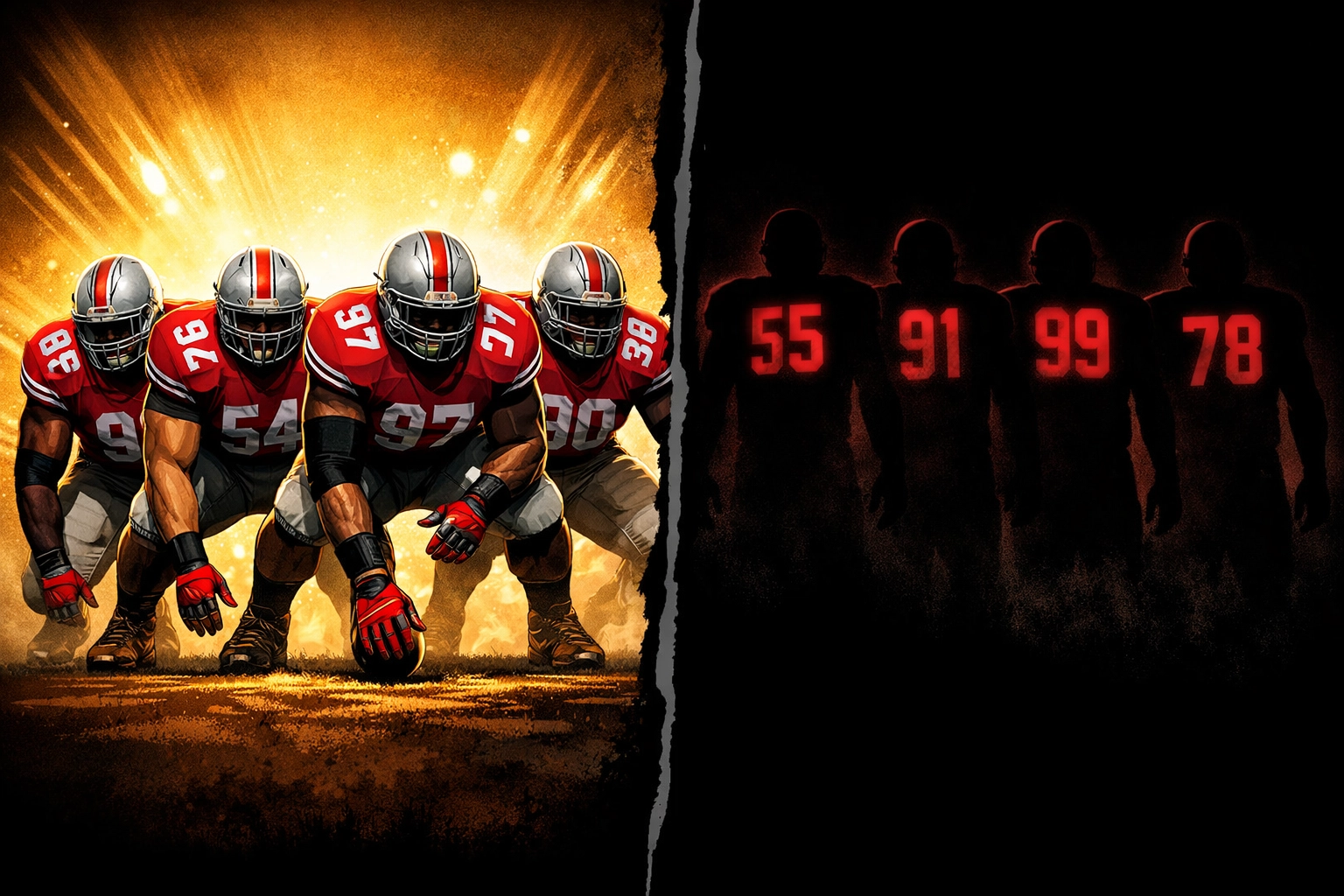 Ohio State's loaded defensive line roster contrasted with Alabama's defensive line exodus