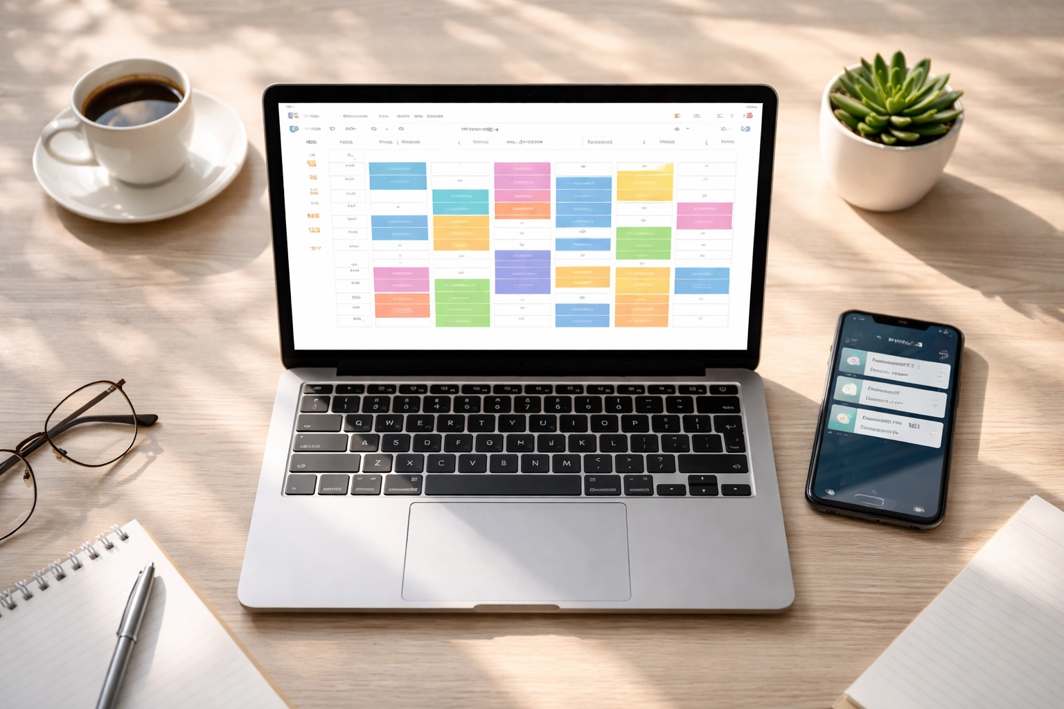 Organized workspace with laptop showing appointment scheduling, representing efficient ServiceNow configuration.