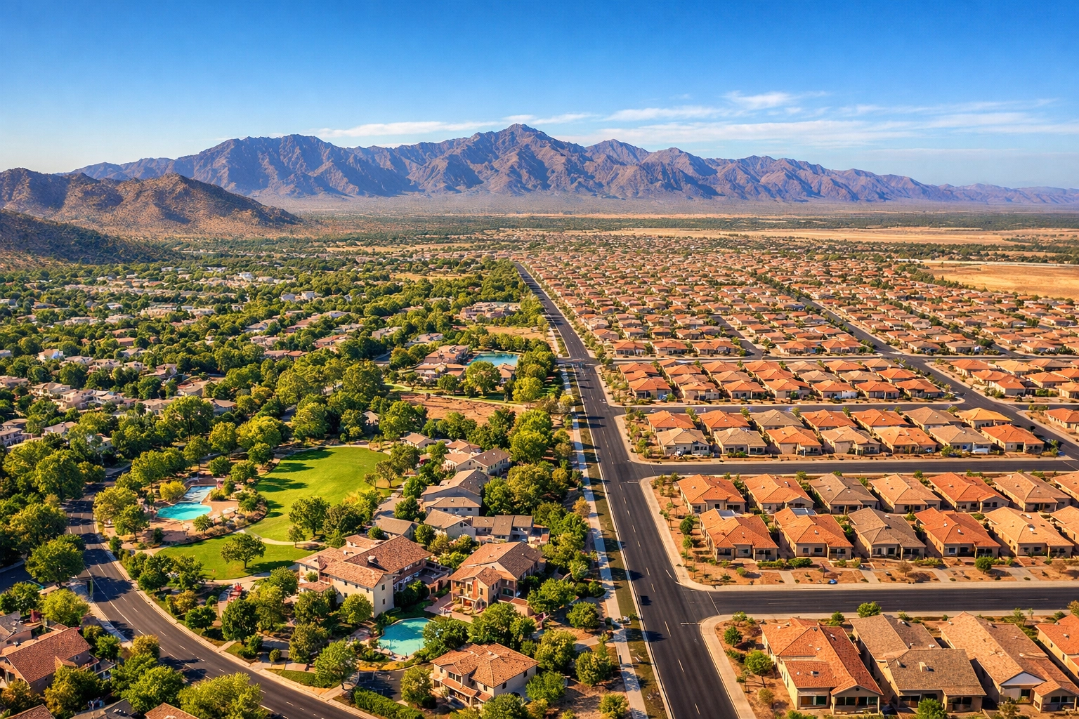 Aerial drone view of Buckeye Arizona master-planned communities and new home developments near Verrado. Aerial drone view of Buckeye Arizona master-planned communities and new home developments near Verrado.