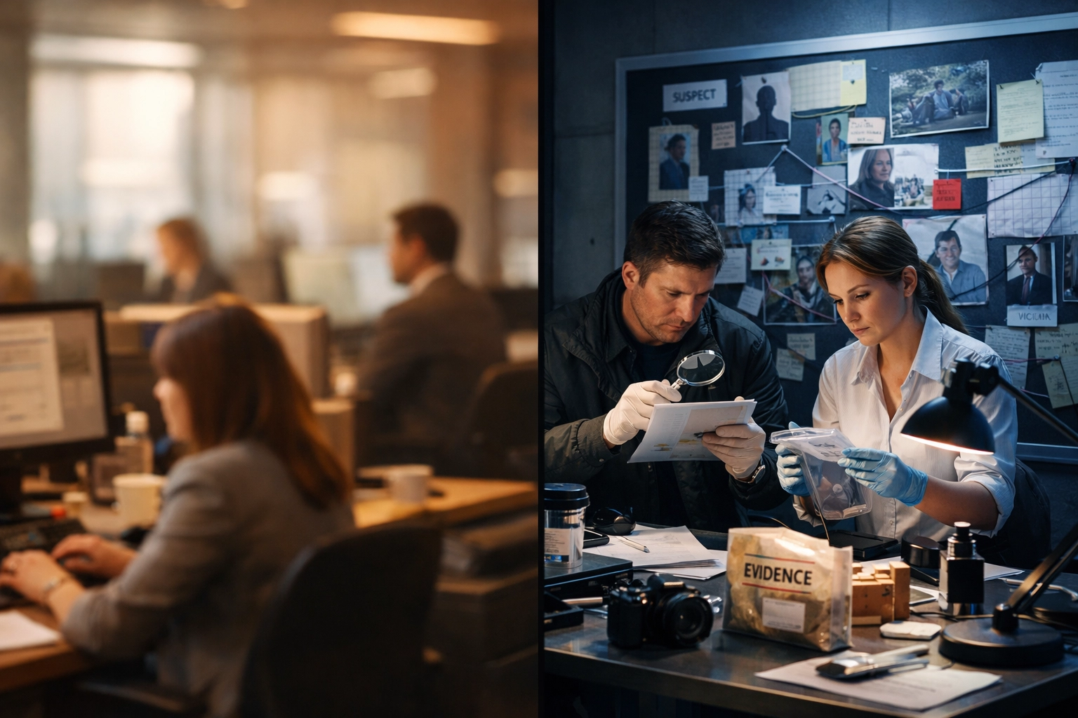 Comparison of internal office workspace versus independent investigation room setup