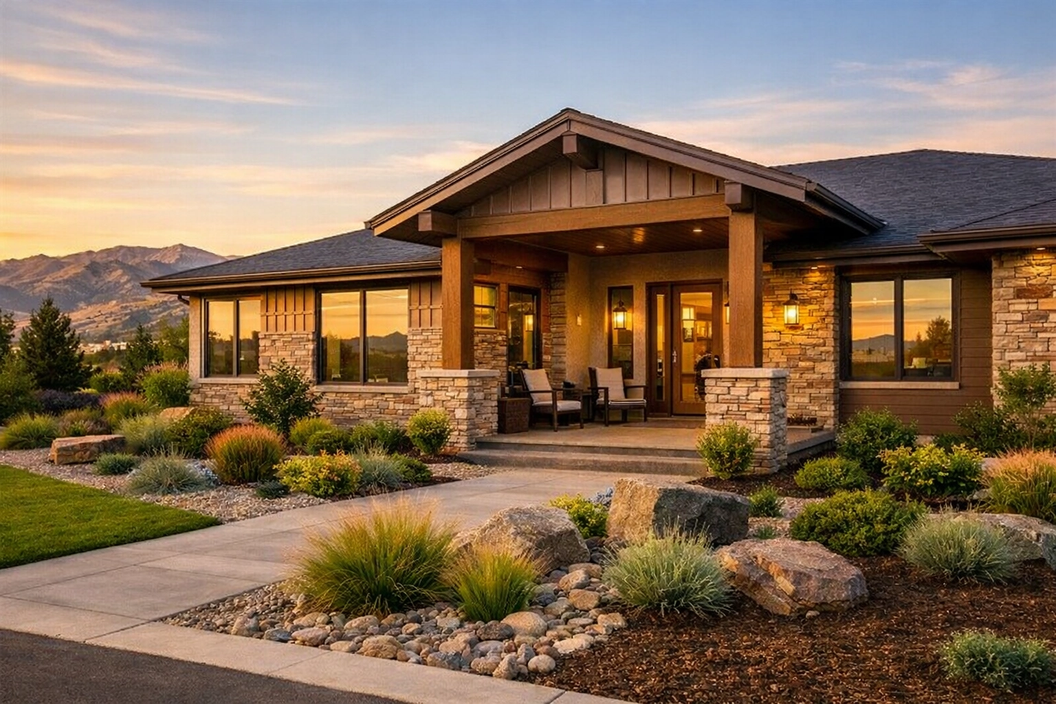 Modern low-maintenance ranch home in Eagle Idaho with mountain views