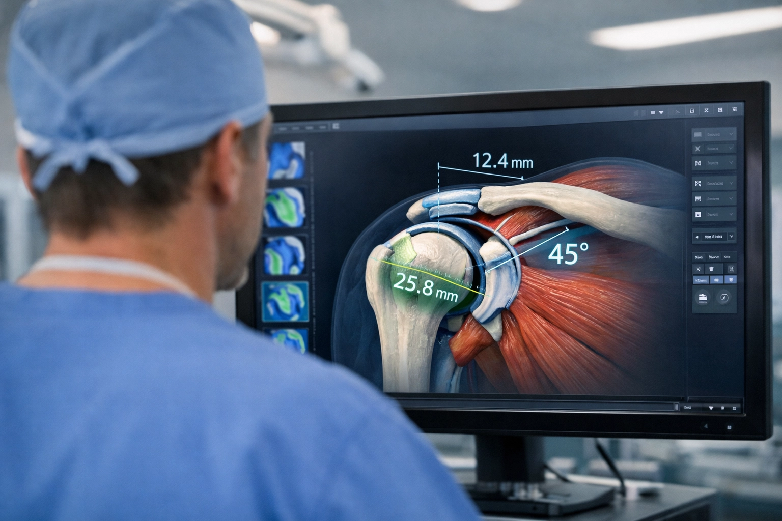 Surgeon using computer-guided imaging technology to plan shoulder replacement surgery