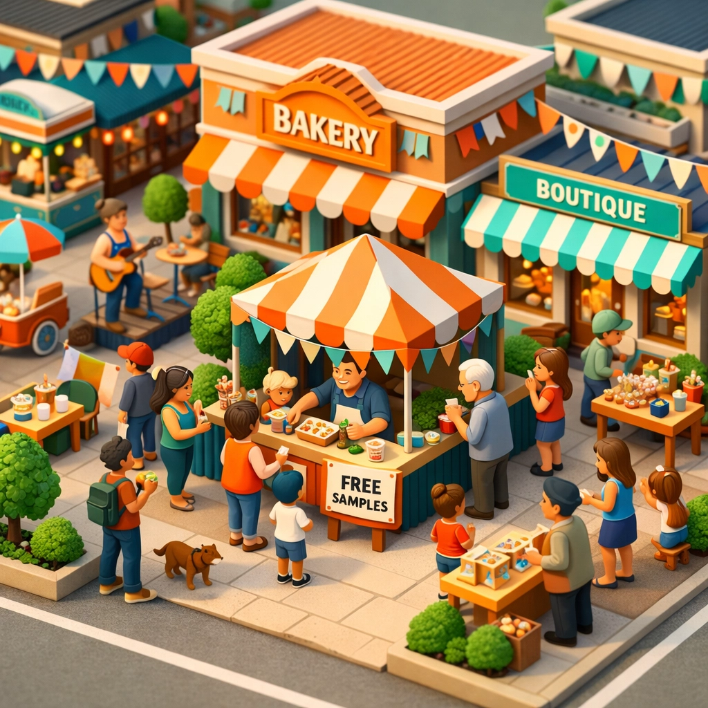 Local businesses participating in a community event to strengthen local reputation and search visibility.