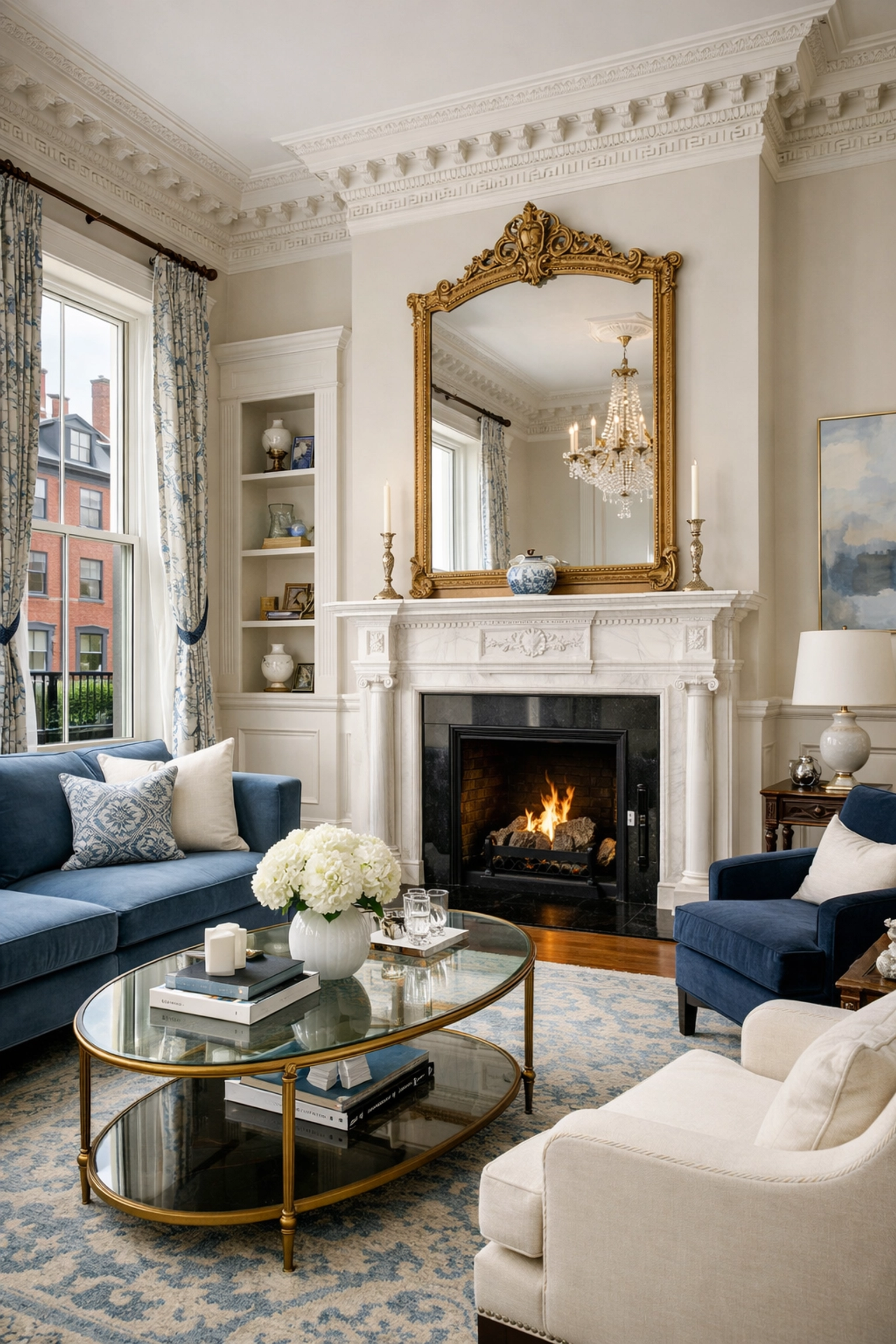 Immaculate historic Beacon Hill living room showing professional Boston apartment turnover results.