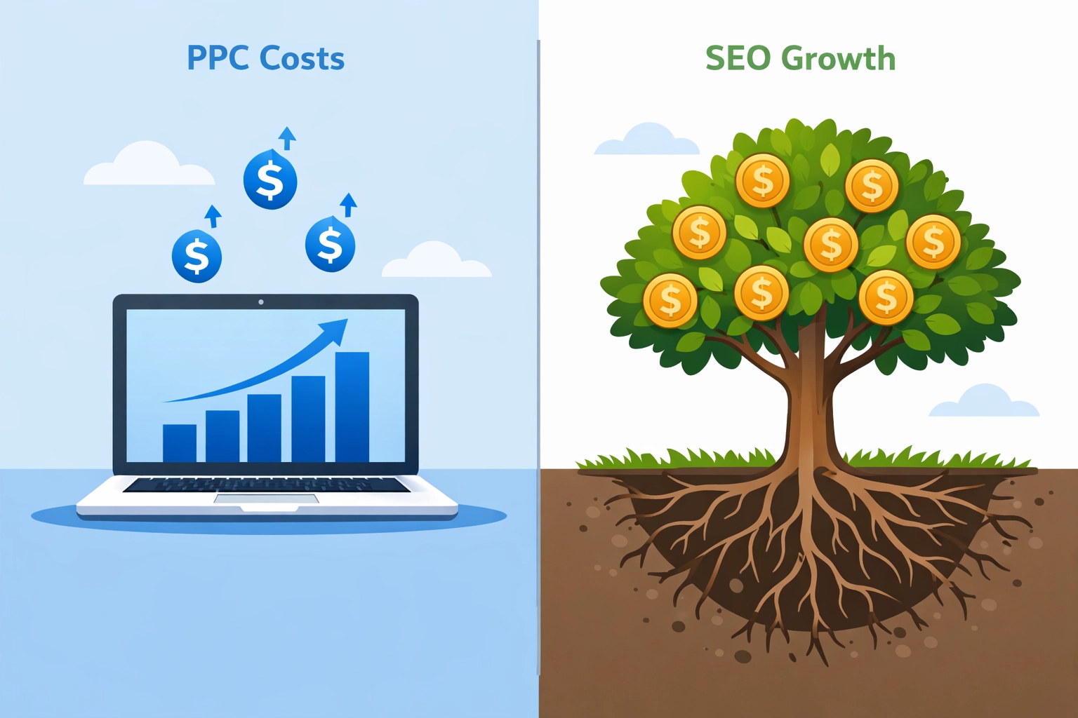 PPC advertising costs vs local SEO investment growth comparison for Venice Florida businesses