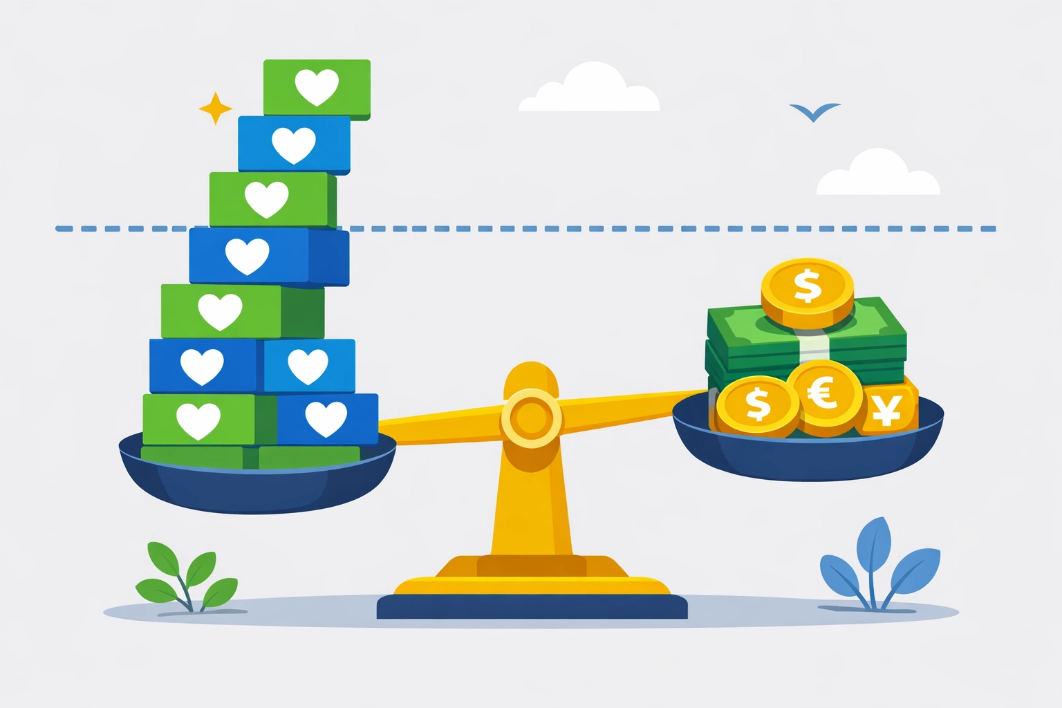 Illustration of a balance scale representing charitable giving and maximizing tax refunds.