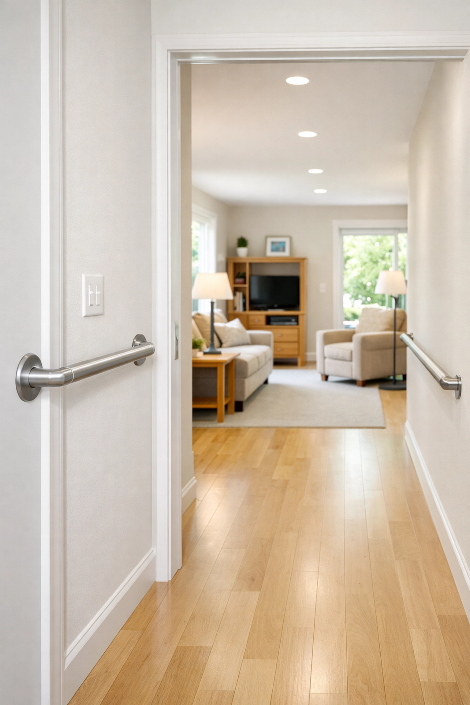Organized home environment in Southampton featuring safety rails for a safe recovery after hospital.