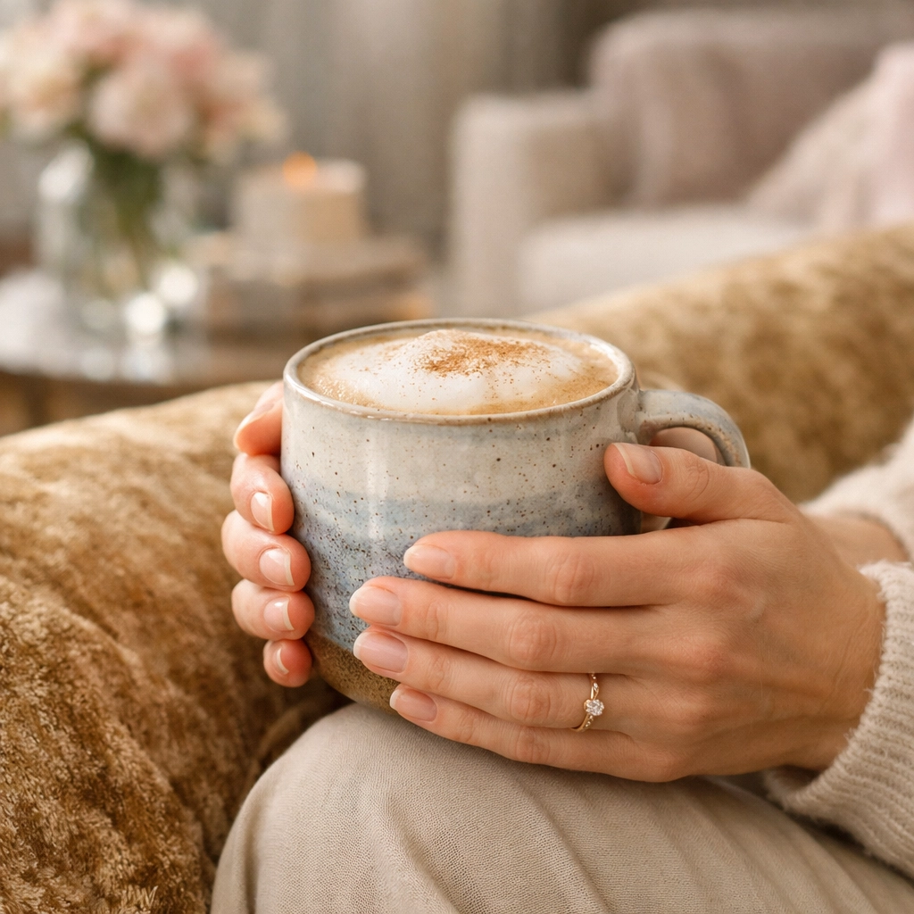 Close-up of hands holding a coffee mug, representing a tiny, honest step in a self confidence coaching journey.