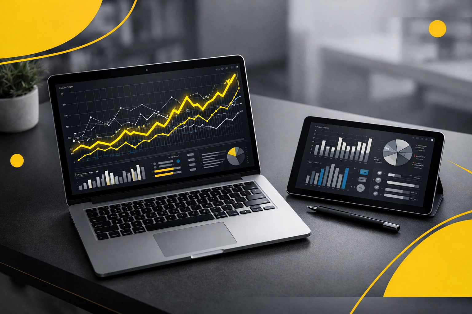 Laptop showing data-driven analytics and growth charts for professional Amazon account scaling.