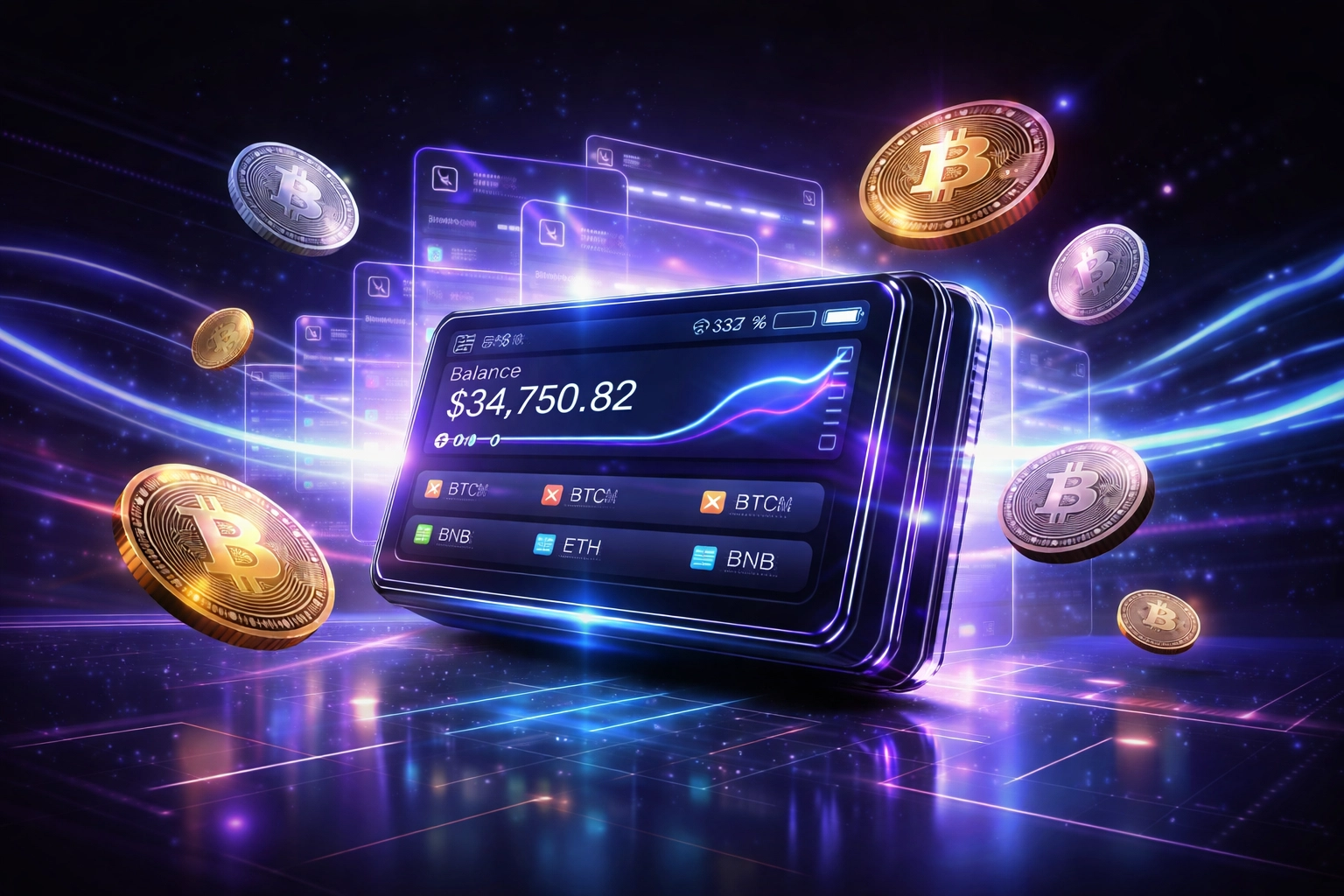 Digital wallet interface showing Larecoin sub-wallets and crypto coins, highlighting self-custody and secure transactions in Web3 payments.