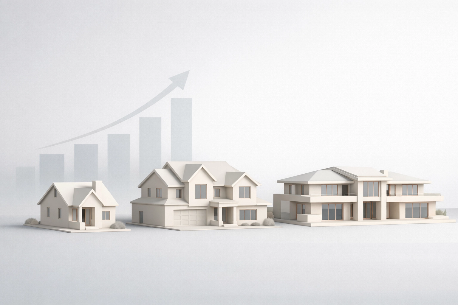 Architectural illustration of varying home sizes and price trends for North Idaho real estate in 2026.