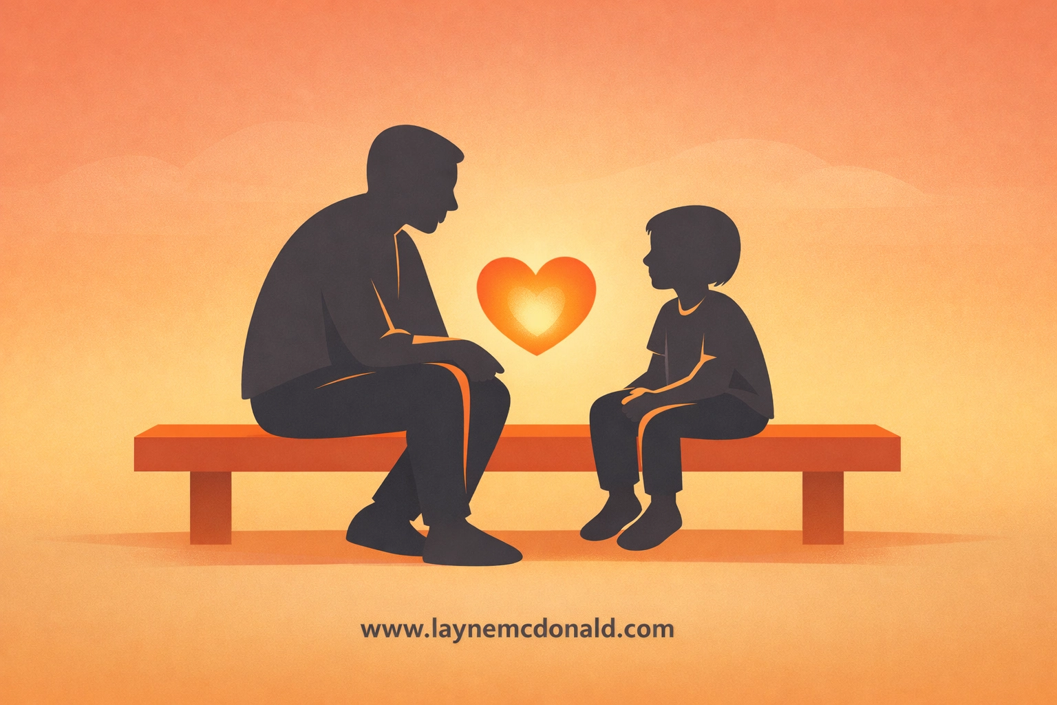 Illustration of a parent and child talking with a heart icon representing grace-based parenting.
